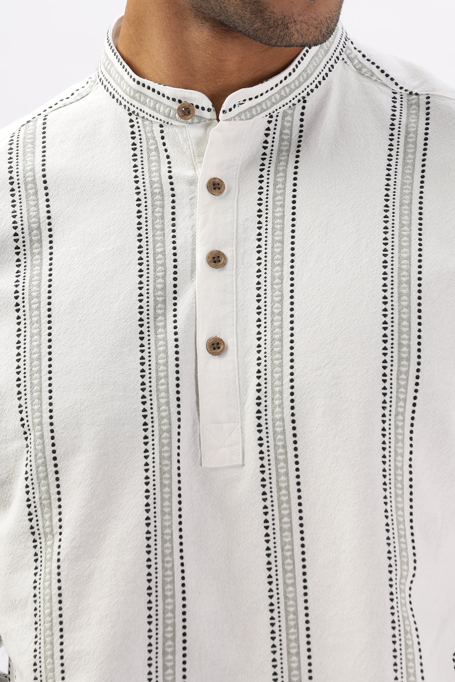 Uri Off White Dobby Texture Short Kurta