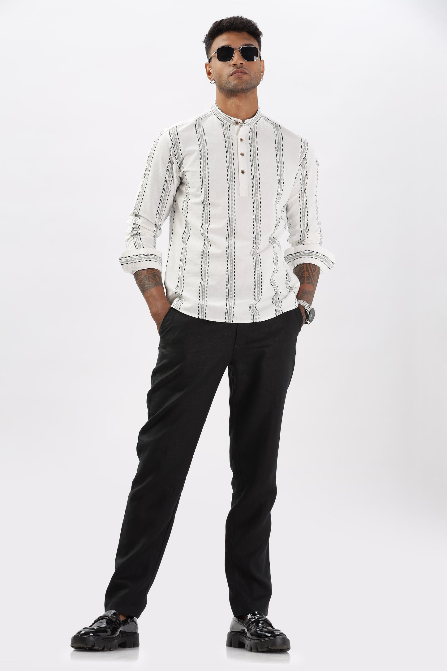 Uri Off White Dobby Texture Short Kurta