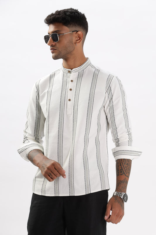 Uri Off White Dobby Texture Short Kurta