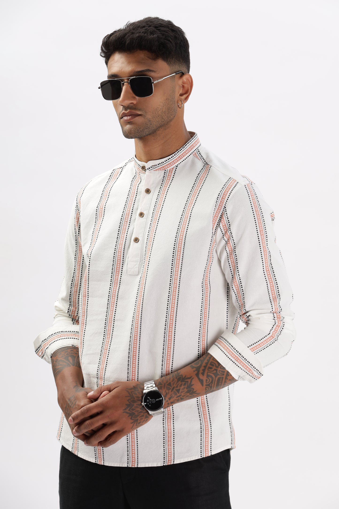 Uri Dobby Texture Off White Short Kurta