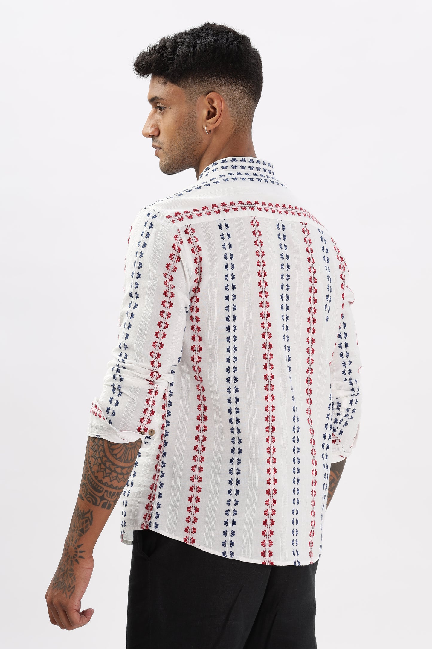 Uri White Dobby Striped Short Kurta