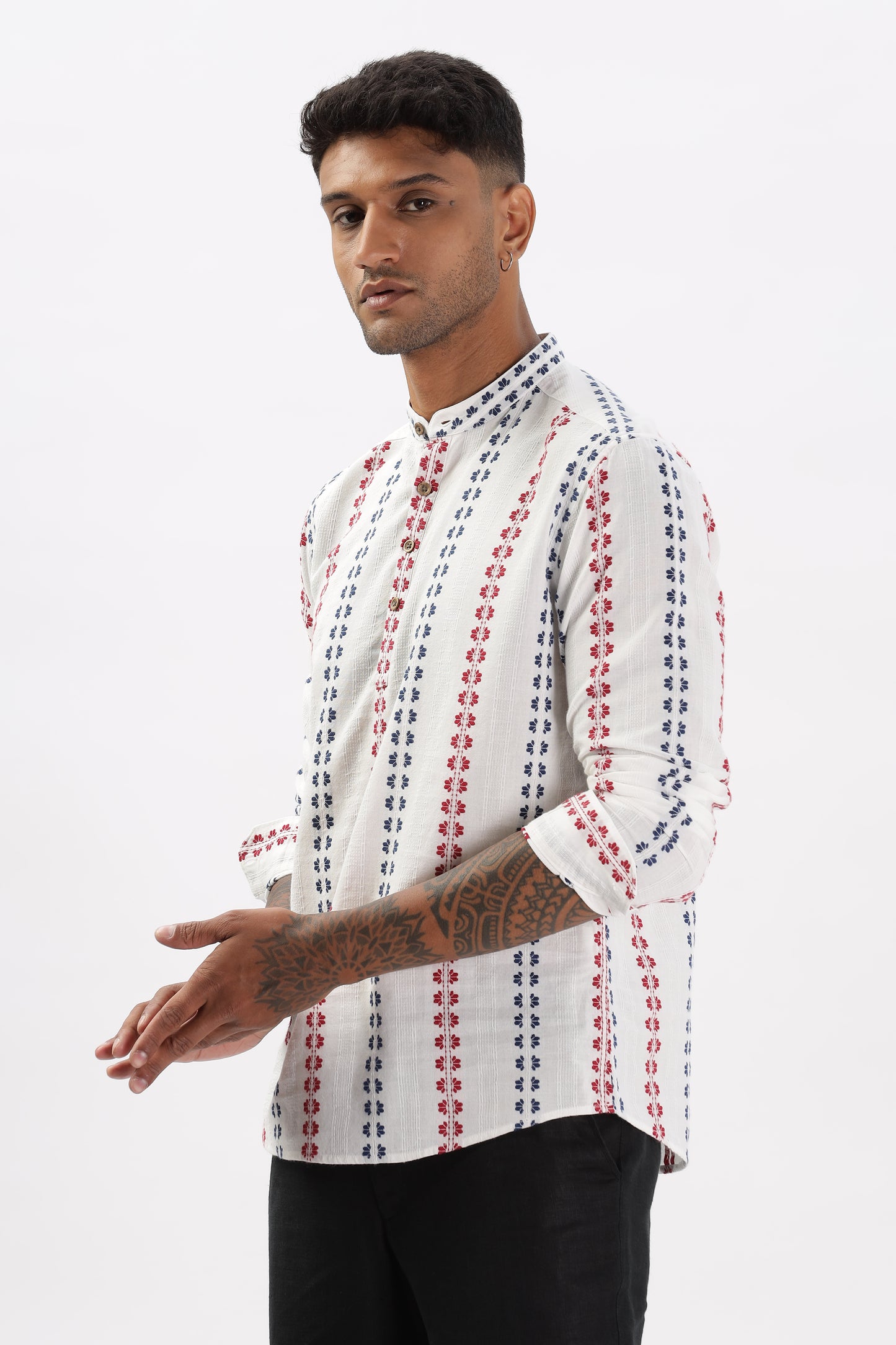 Uri White Dobby Striped Short Kurta
