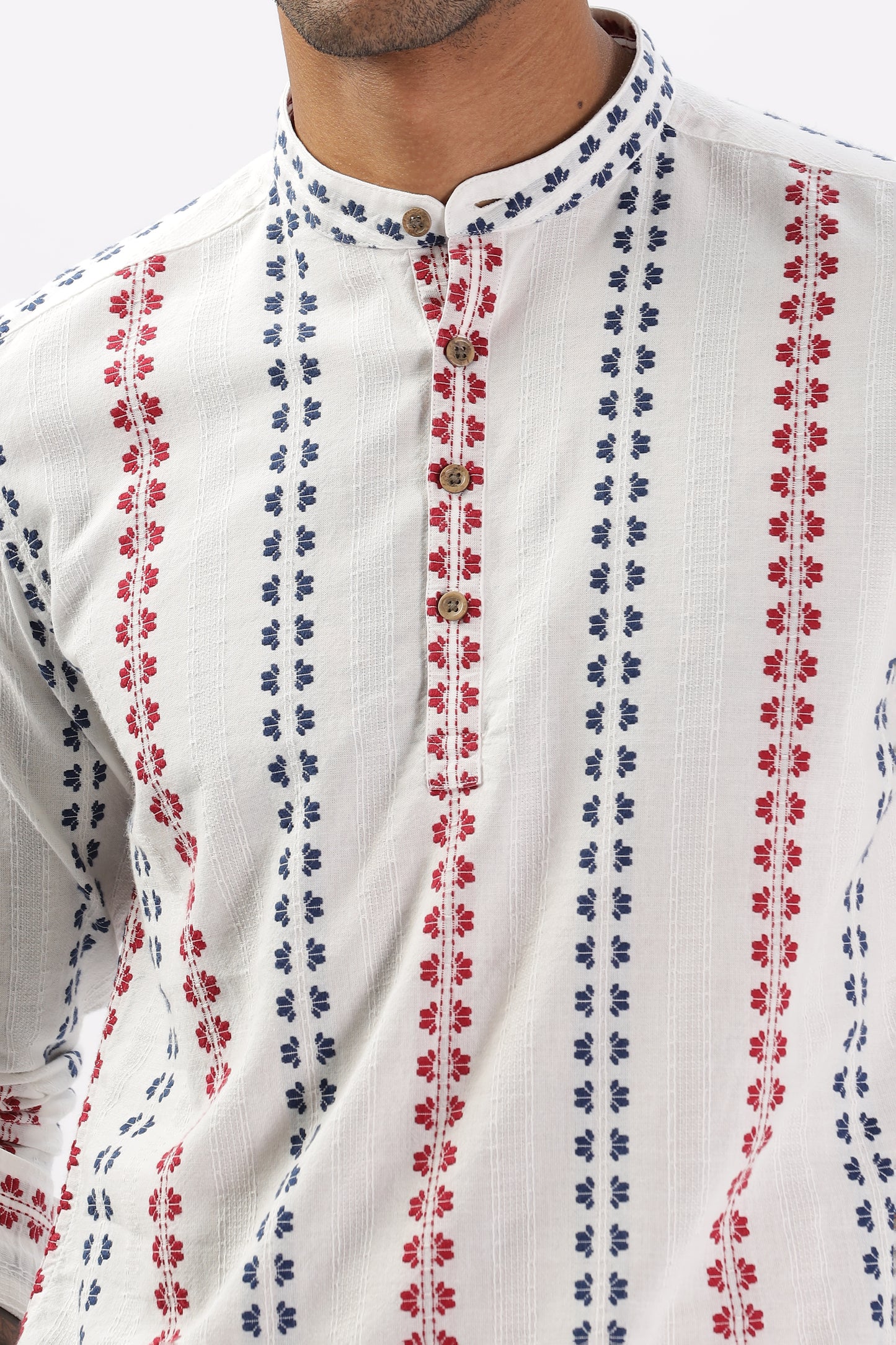 Uri White Dobby Striped Short Kurta