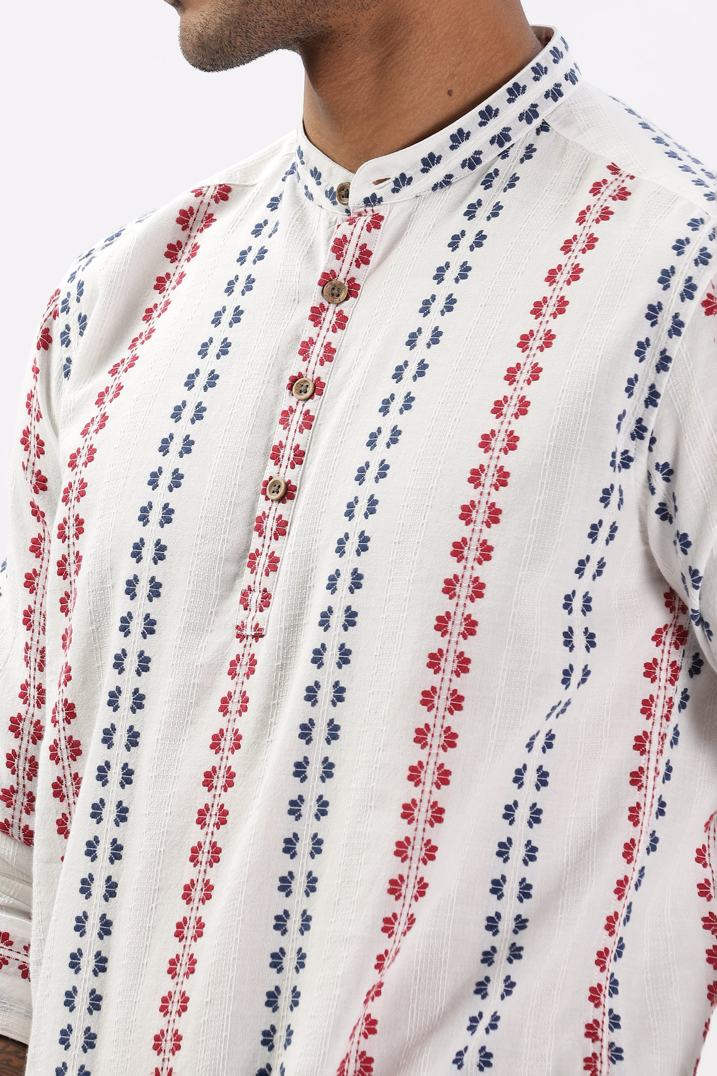 Uri White Dobby Striped Short Kurta