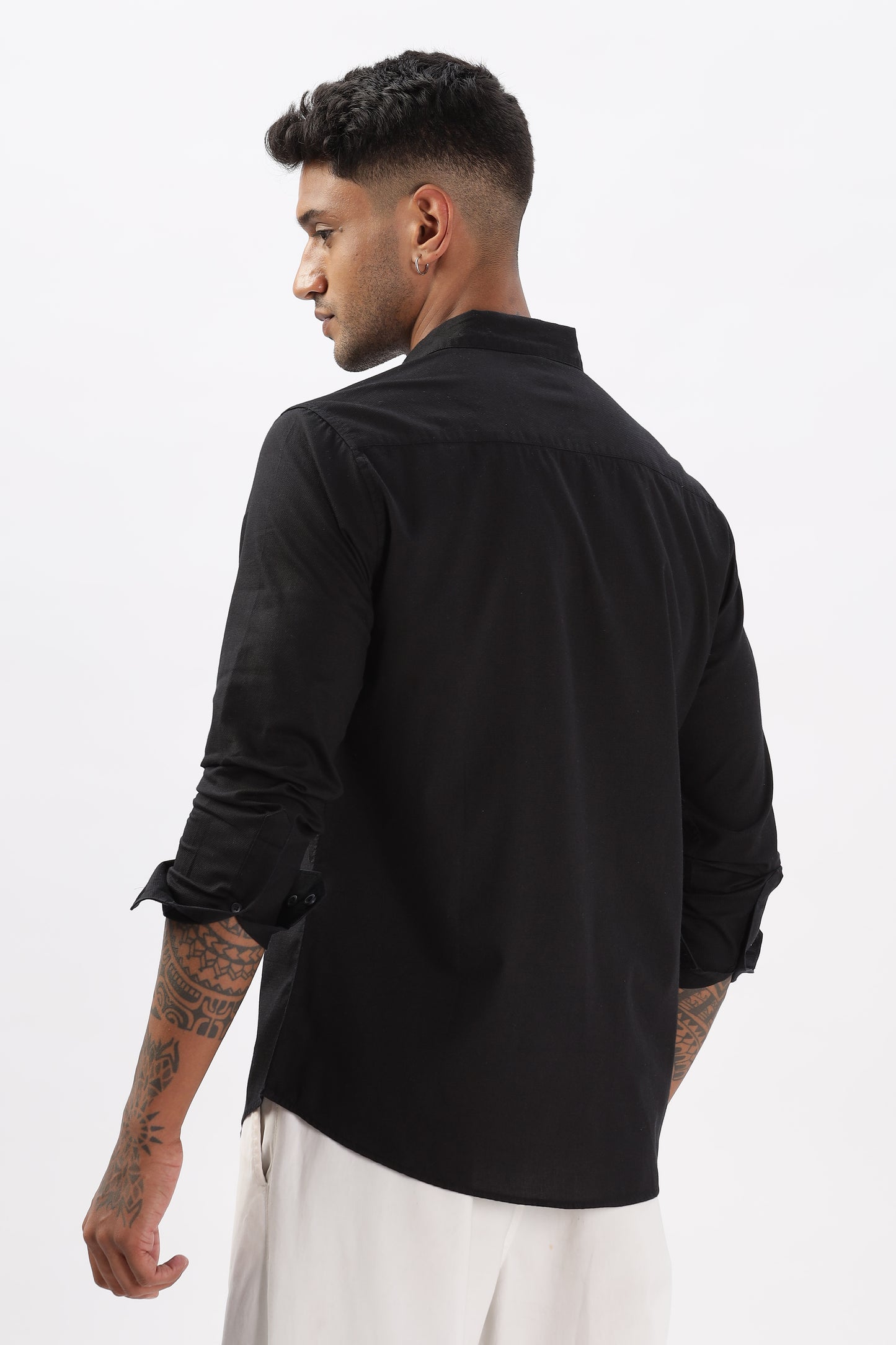 Uri Black Dobby Textured Casual Shirt
