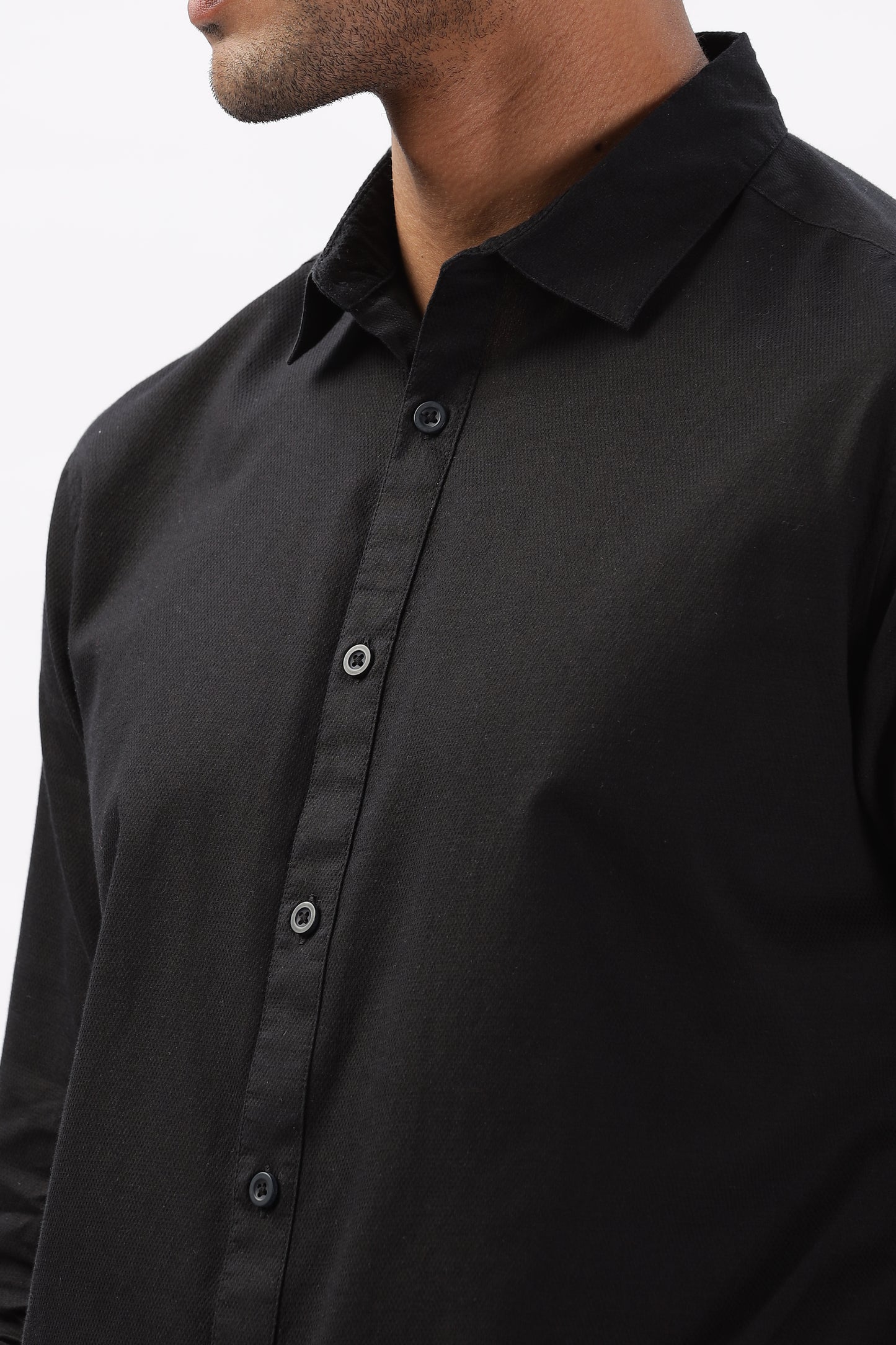 Uri Black Dobby Textured Casual Shirt