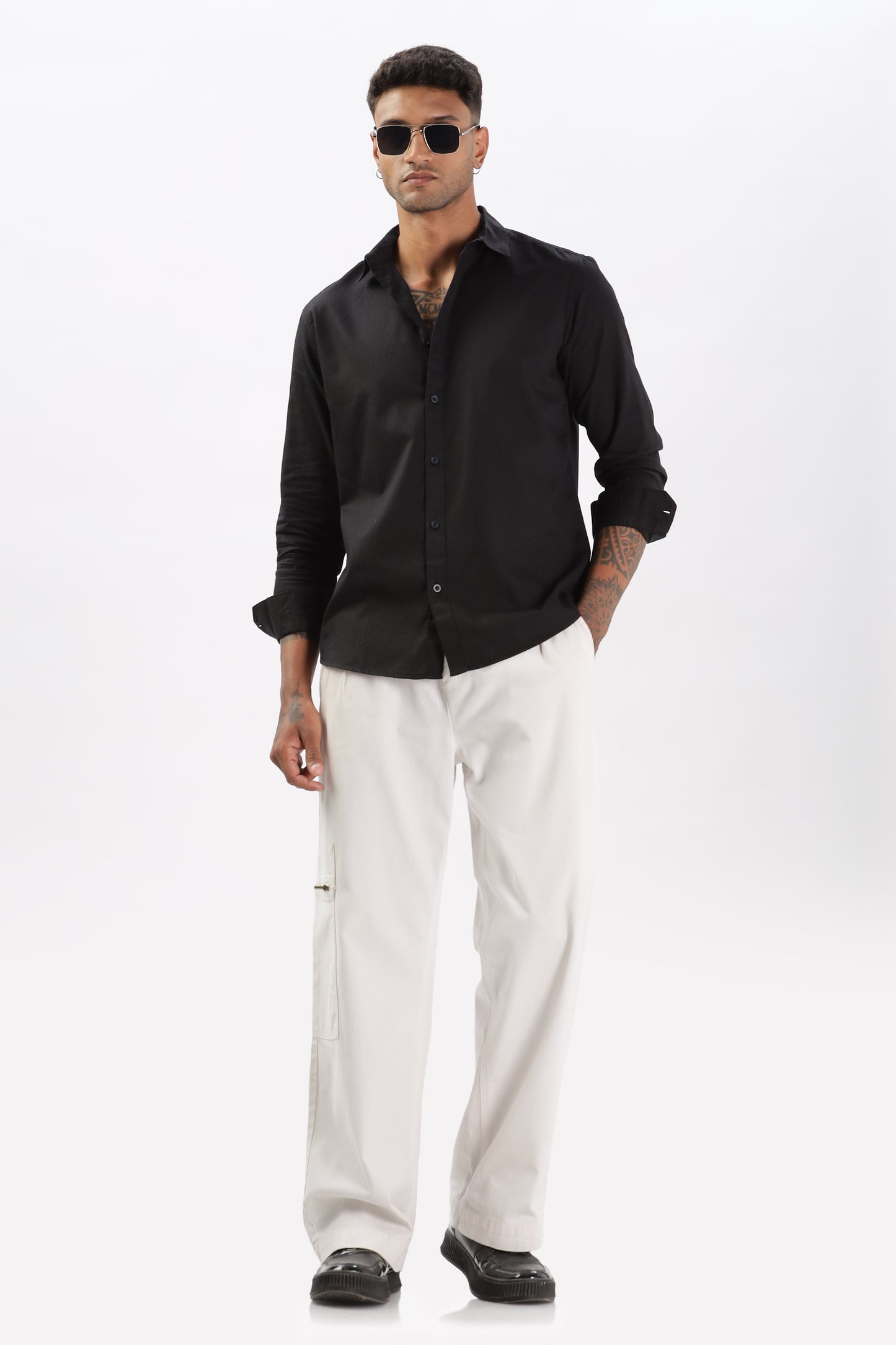 Uri Black Dobby Textured Casual Shirt