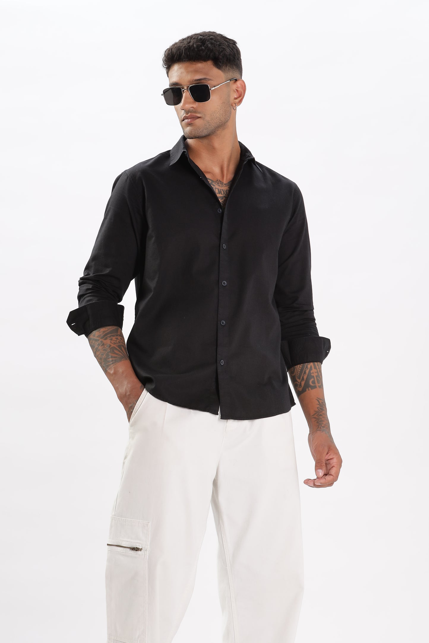 Uri Black Dobby Textured Casual Shirt