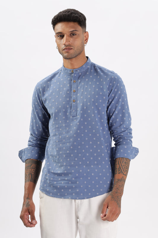 Uri Blue Dobby Short Kurta