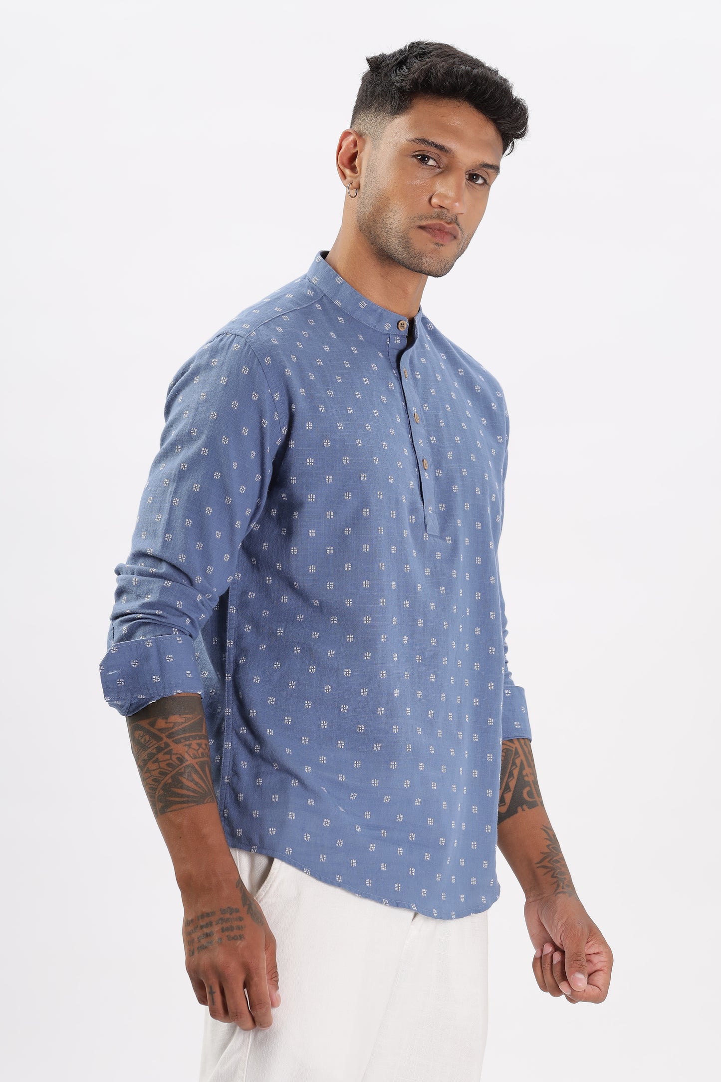 Uri Blue Dobby Short Kurta