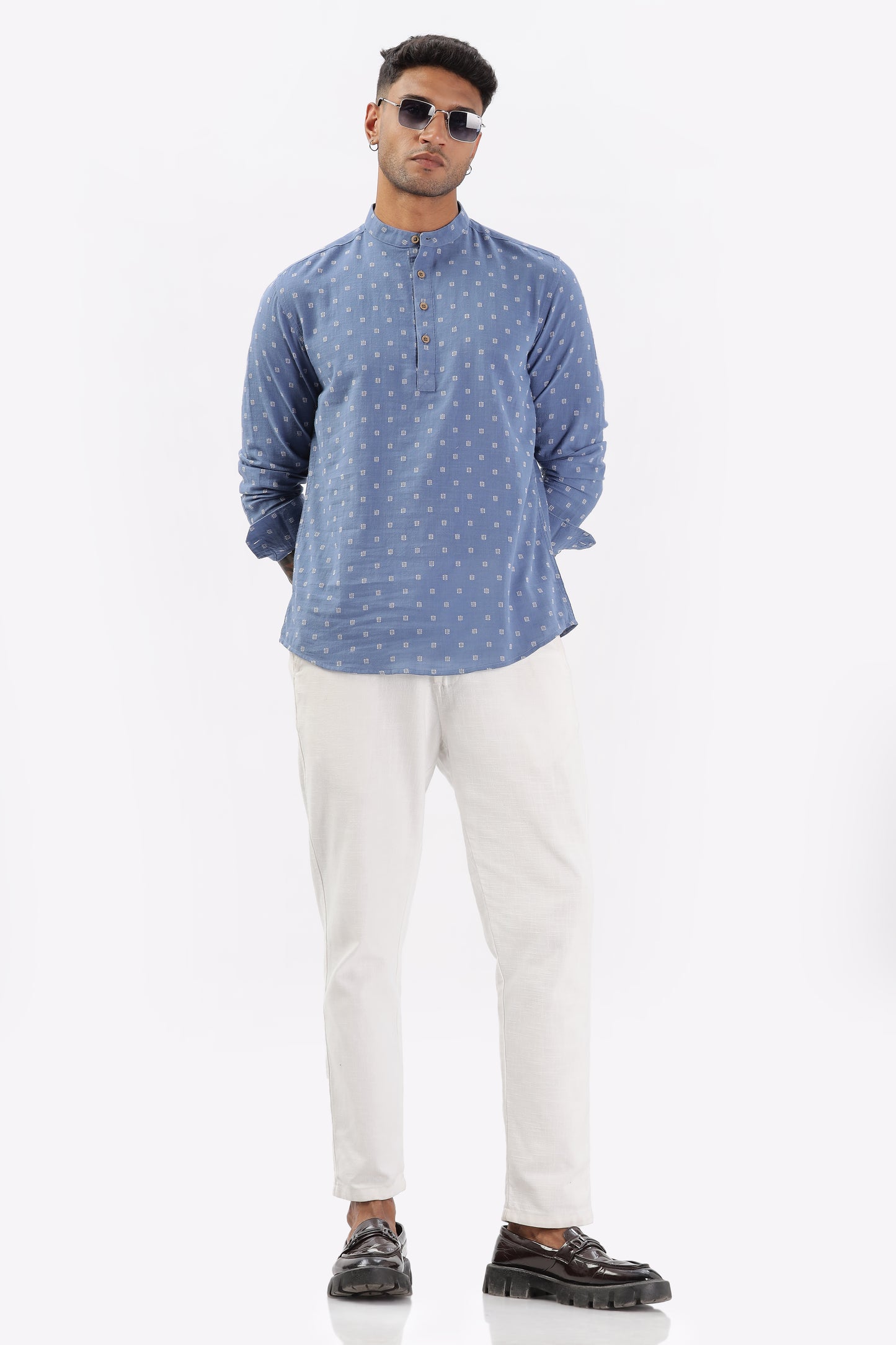 Uri Blue Dobby Short Kurta