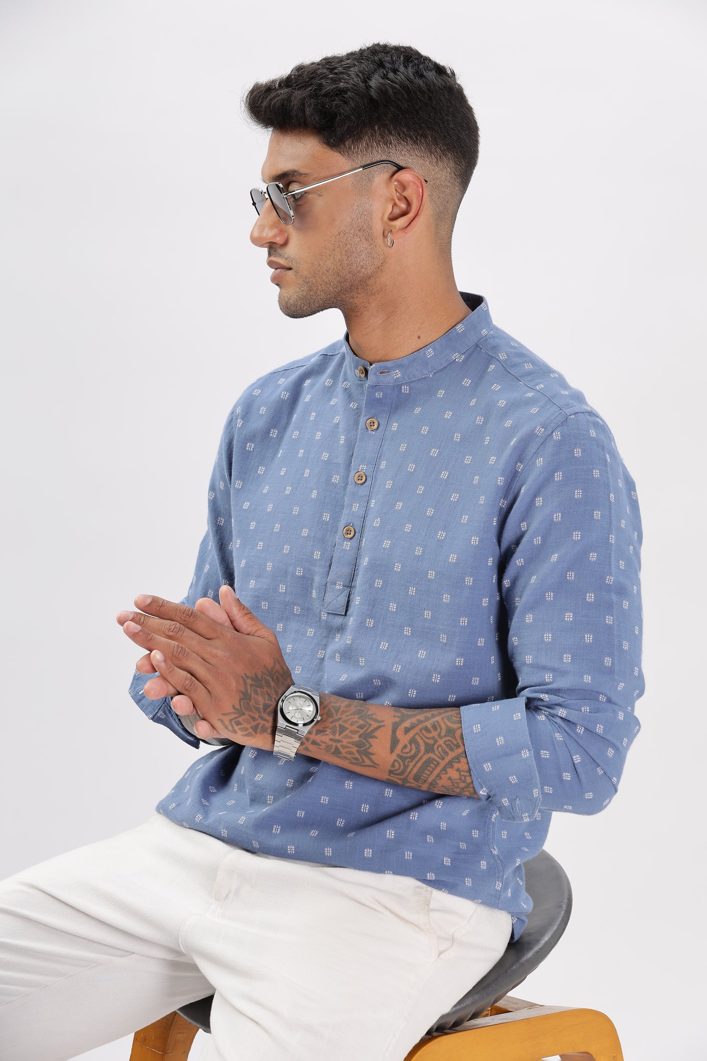 Uri Blue Dobby Short Kurta