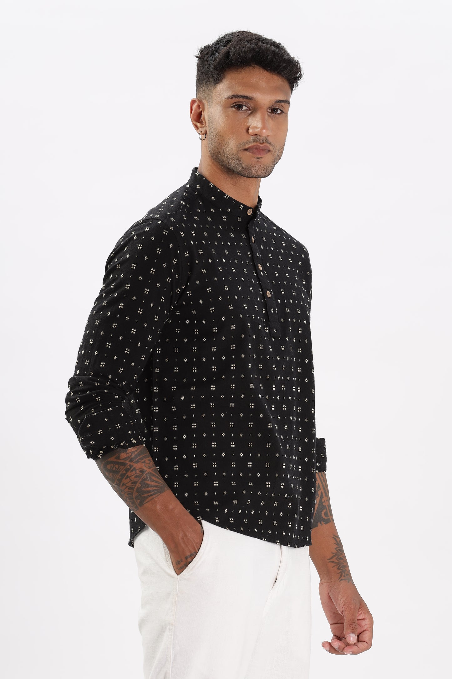 Uri Black Dobby Short Kurta
