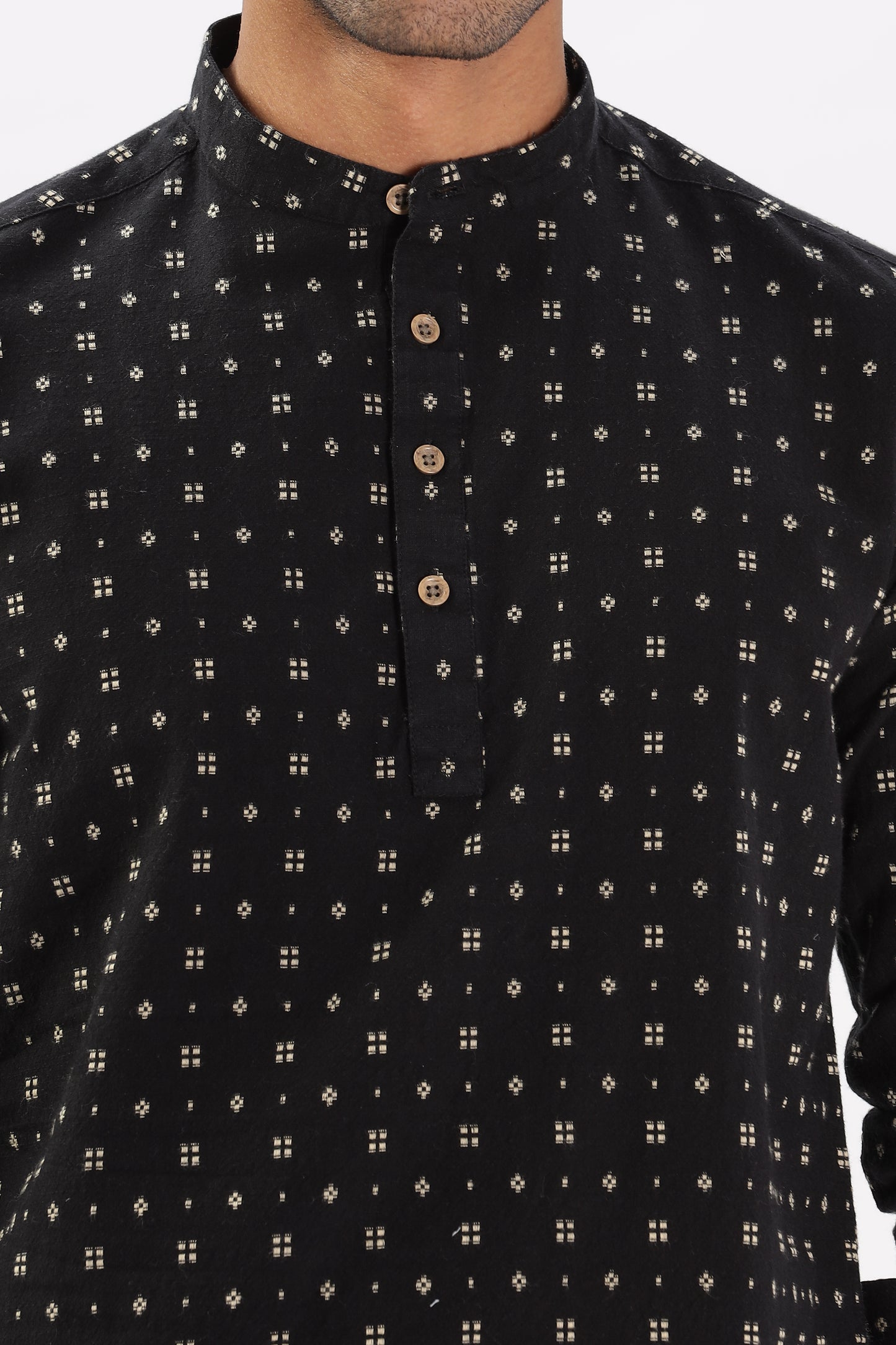 Uri Black Dobby Short Kurta