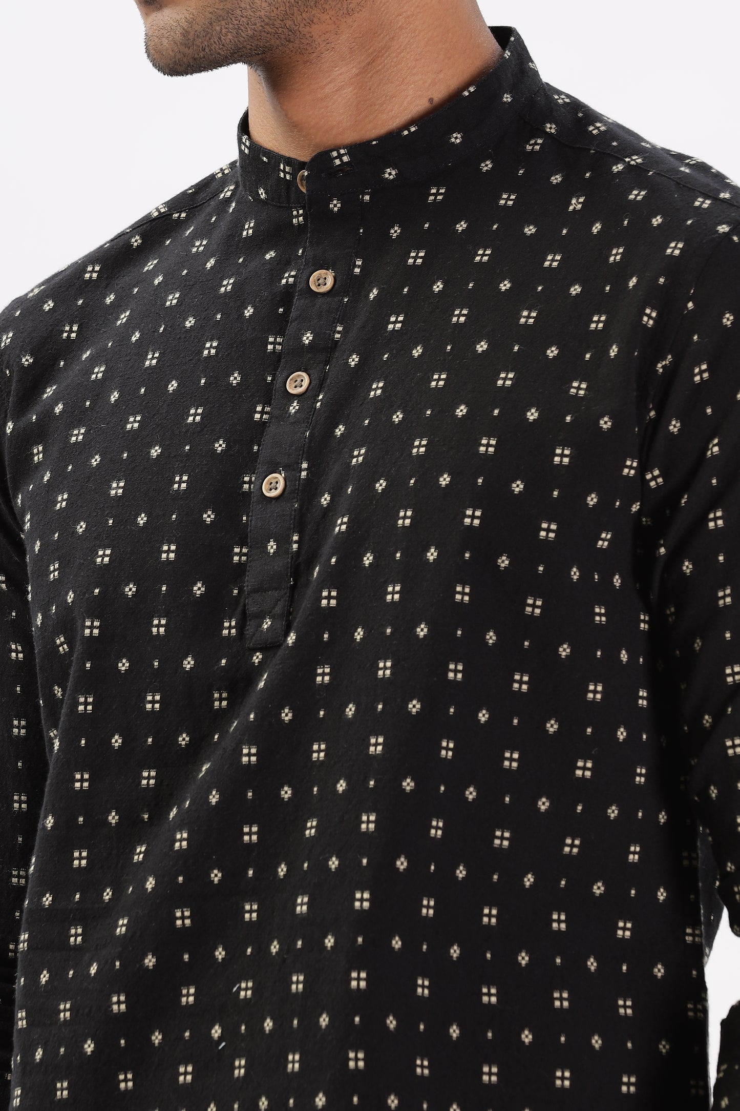 Uri Black Dobby Short Kurta