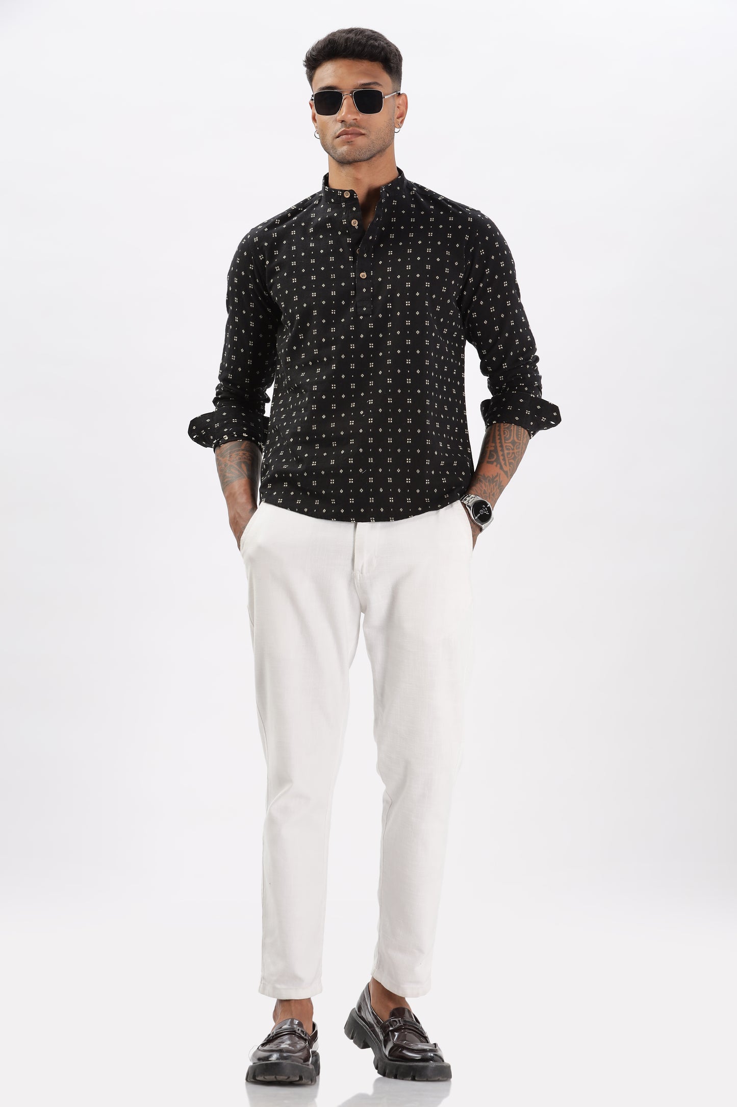 Uri Black Dobby Short Kurta