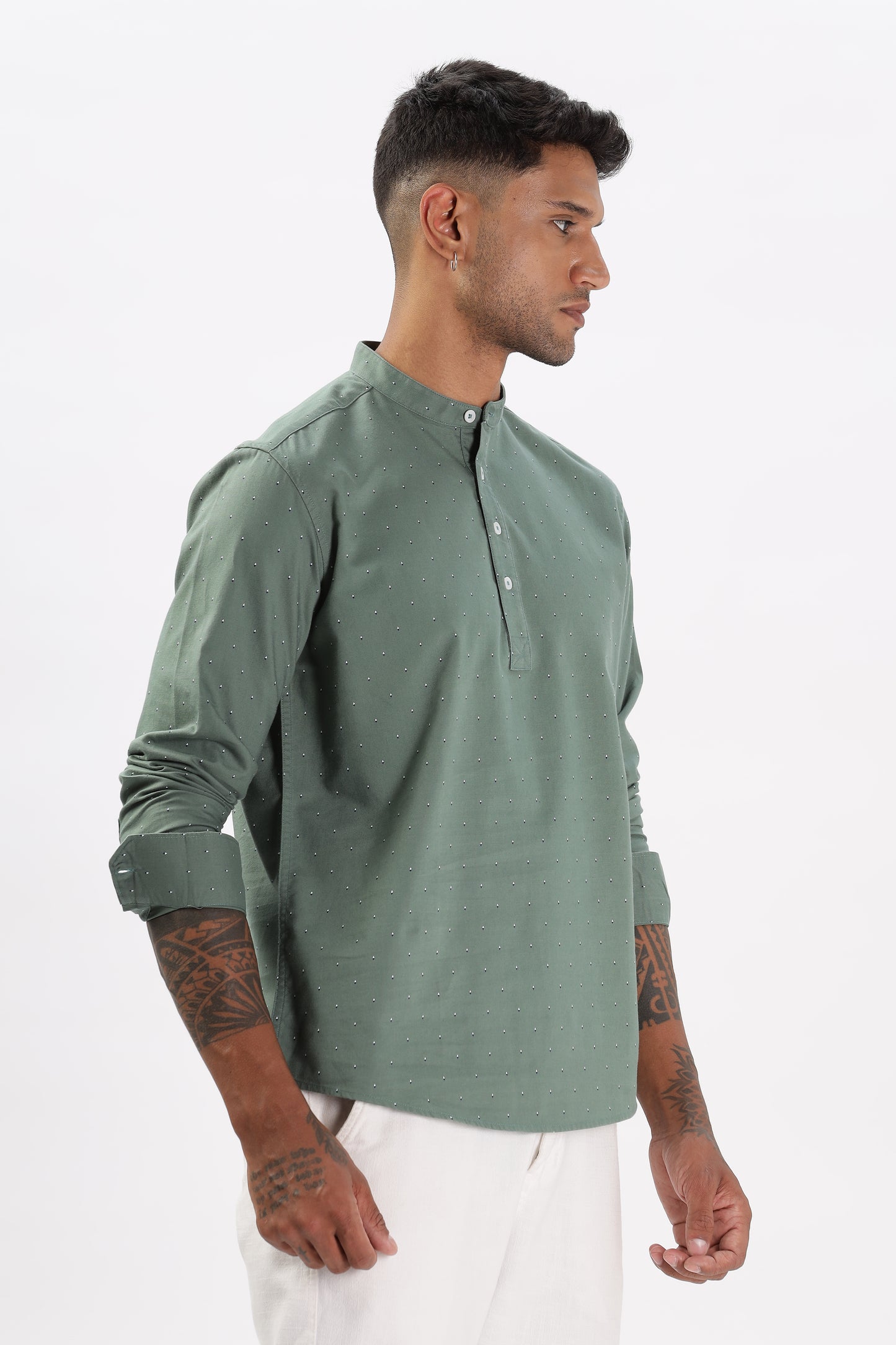 Uri Green Micro Print Short Kurta