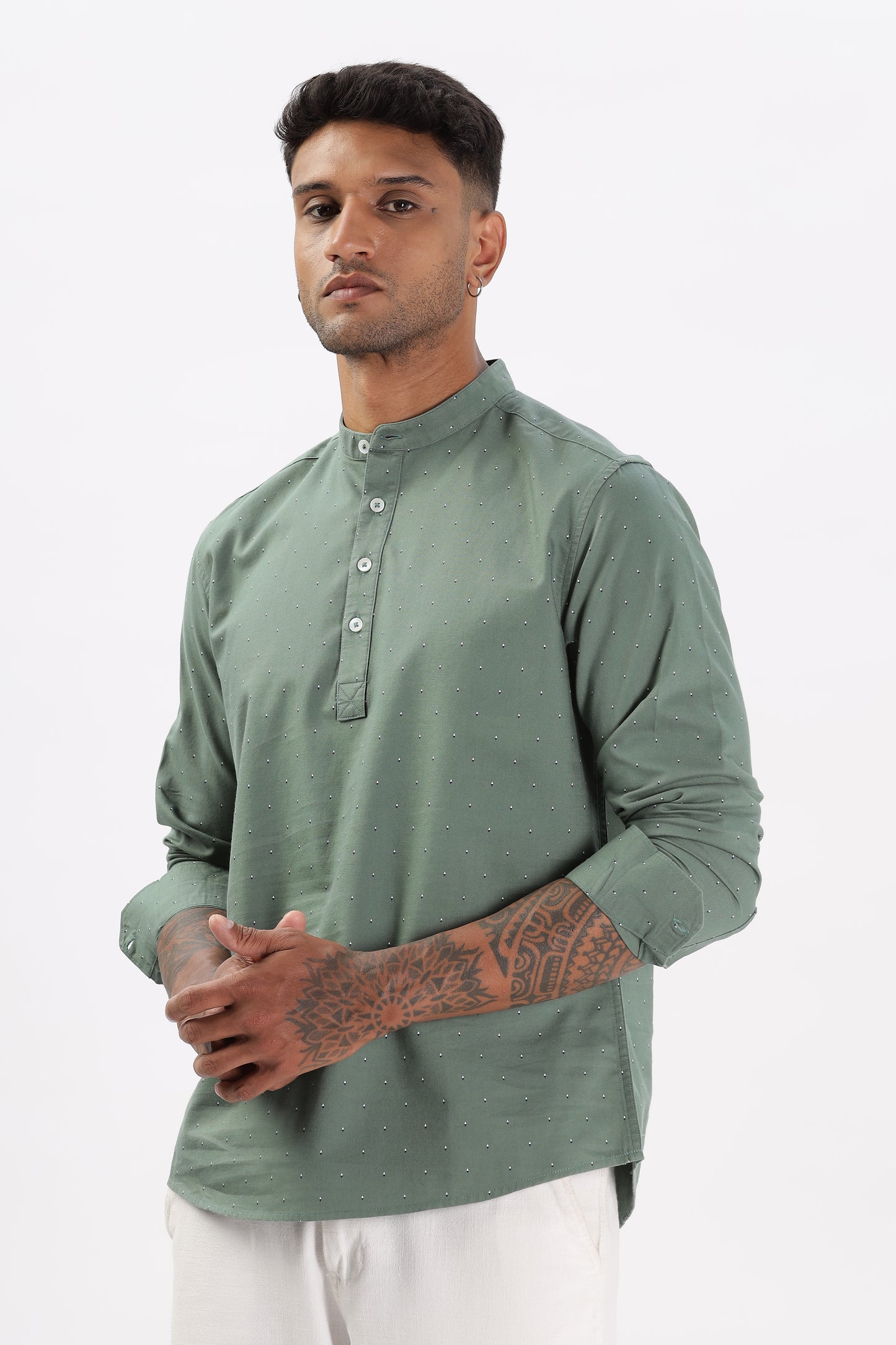 Uri Green Micro Print Short Kurta
