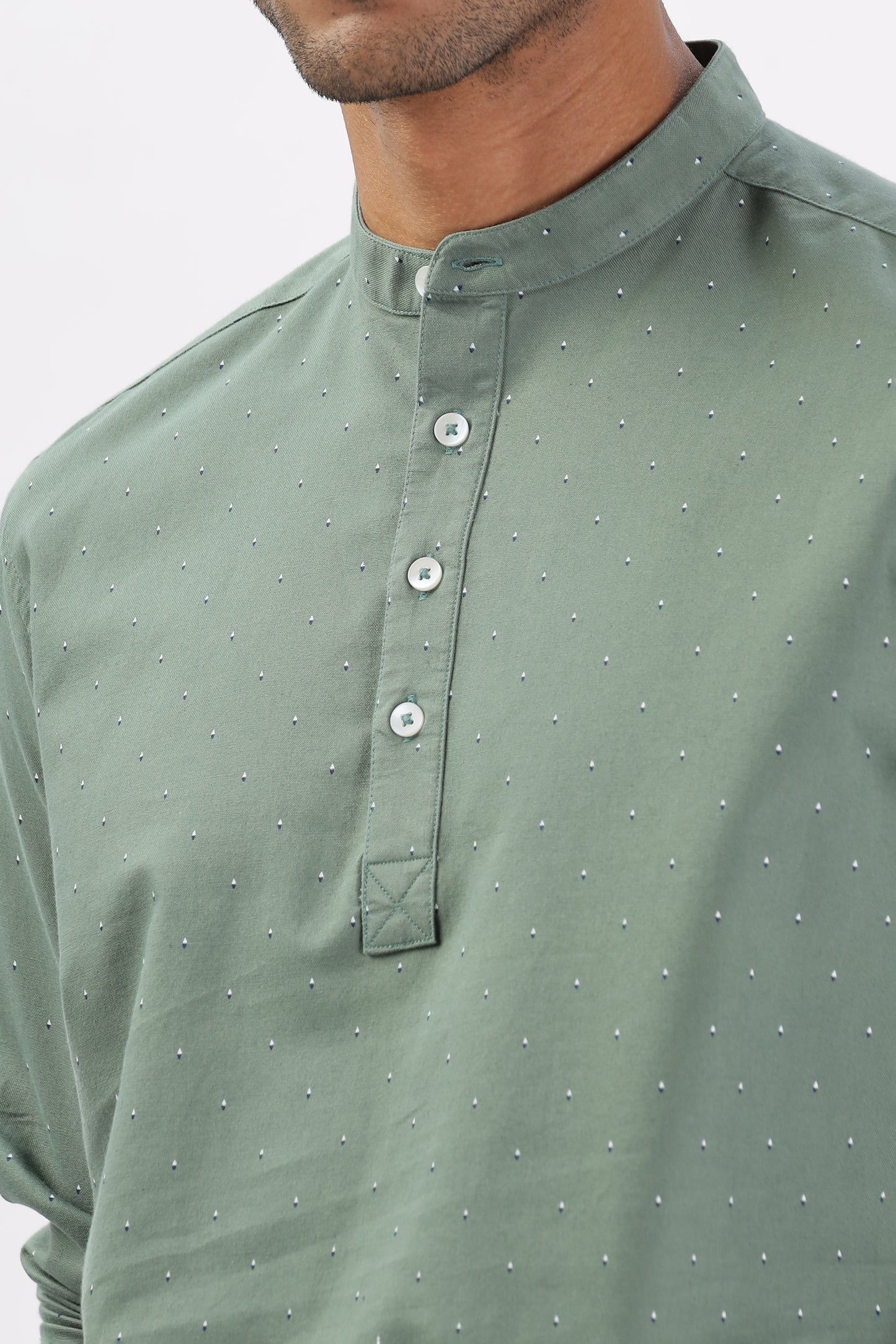 Uri Green Micro Print Short Kurta