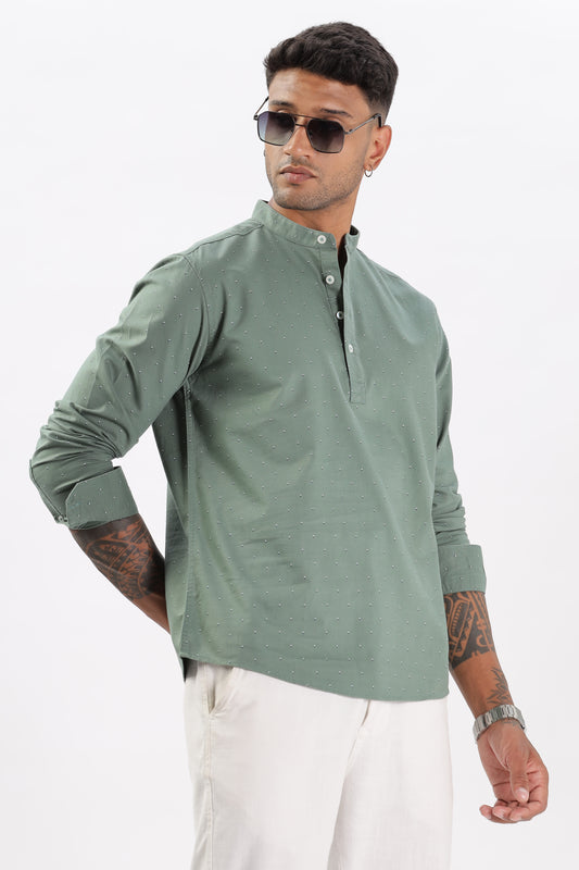 Uri Green Micro Print Short Kurta