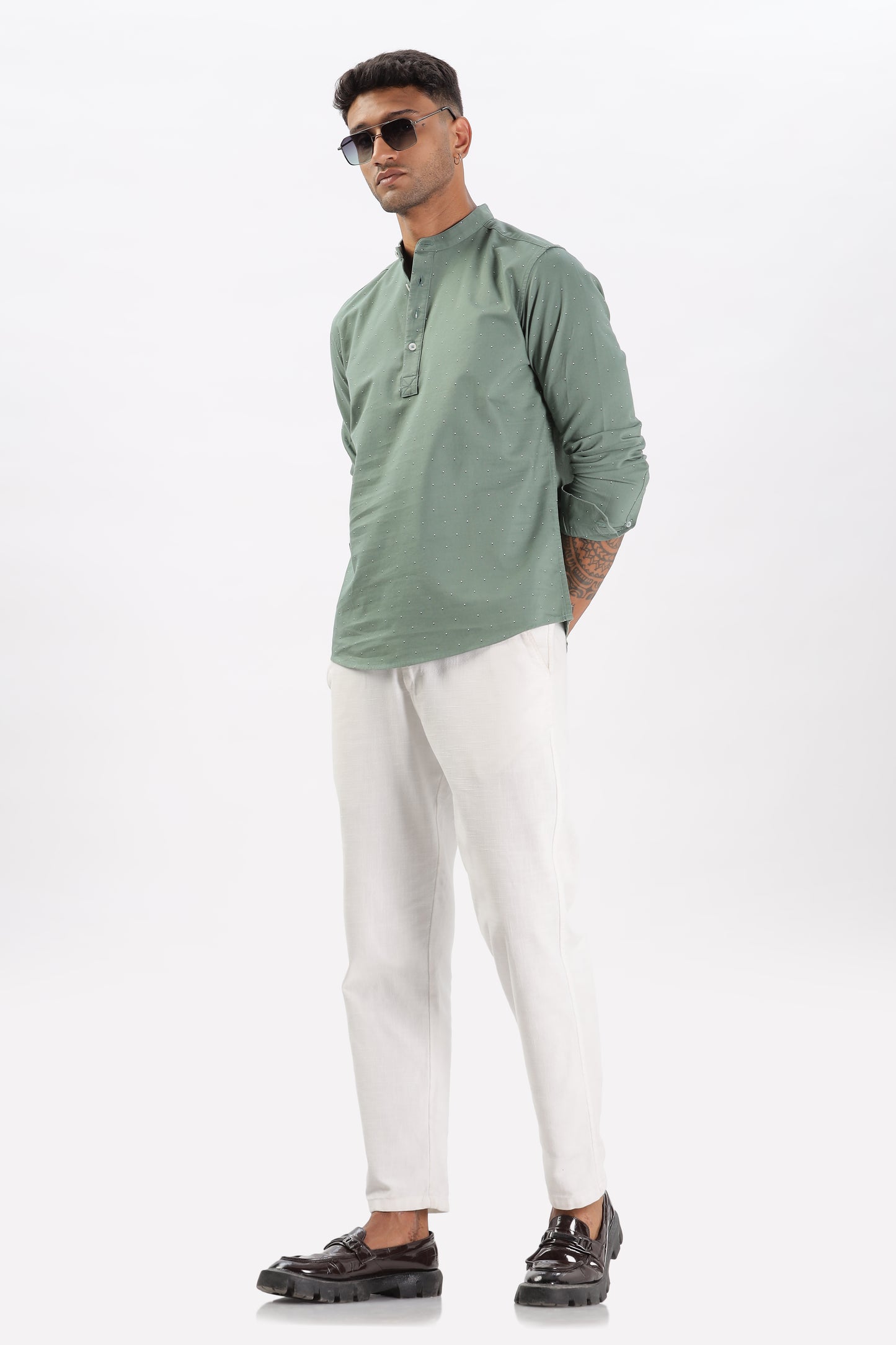 Uri Green Micro Print Short Kurta