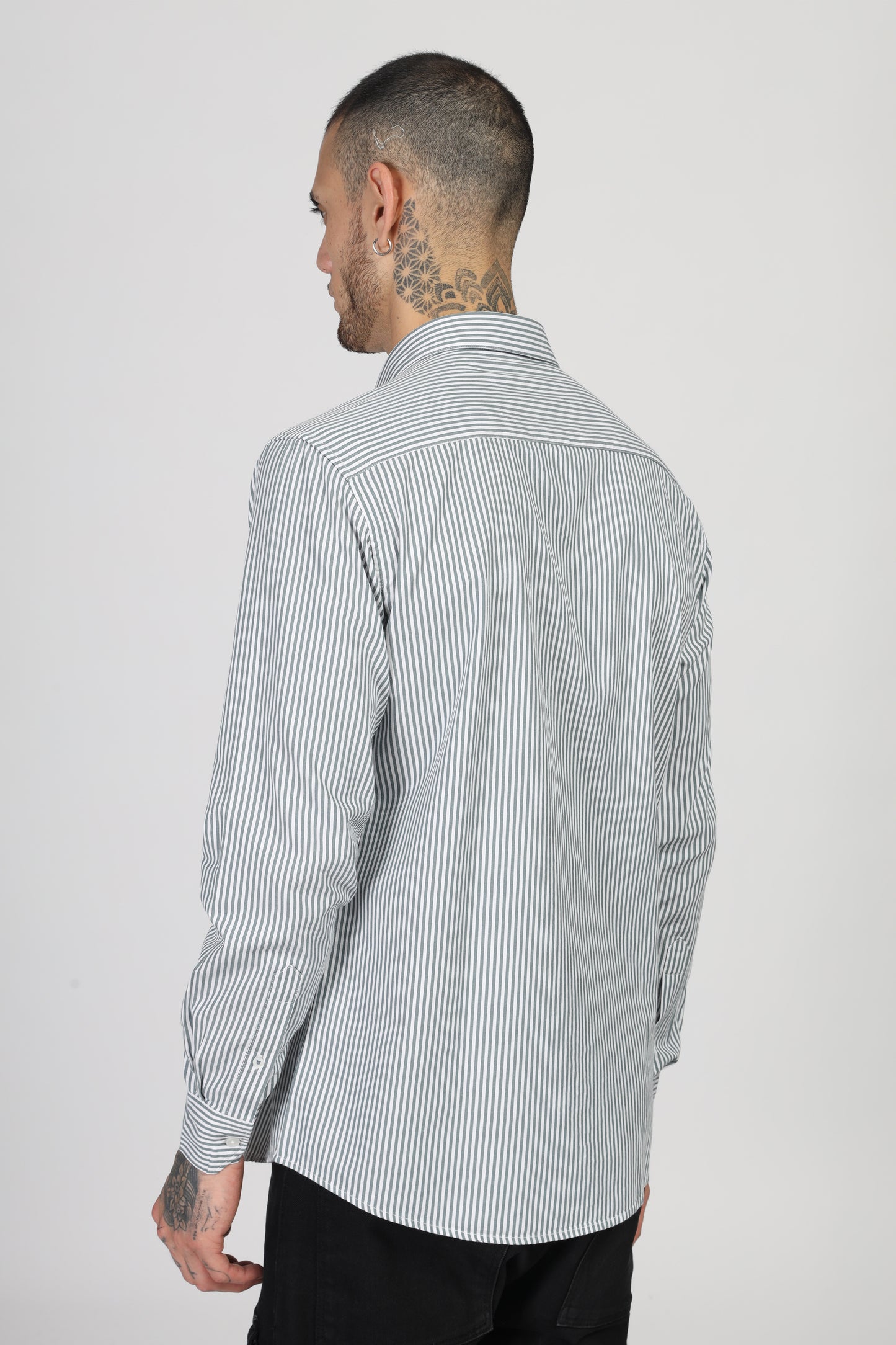 Uri White & Olive Stripe Full Sleeve Shirt