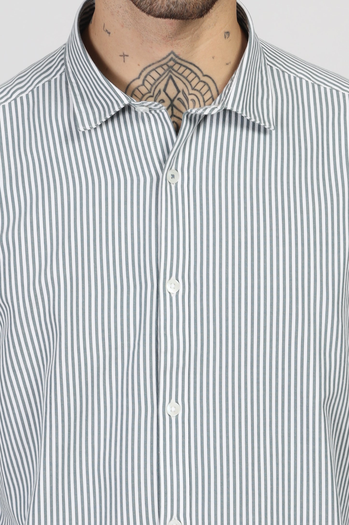 Uri White & Olive Stripe Full Sleeve Shirt