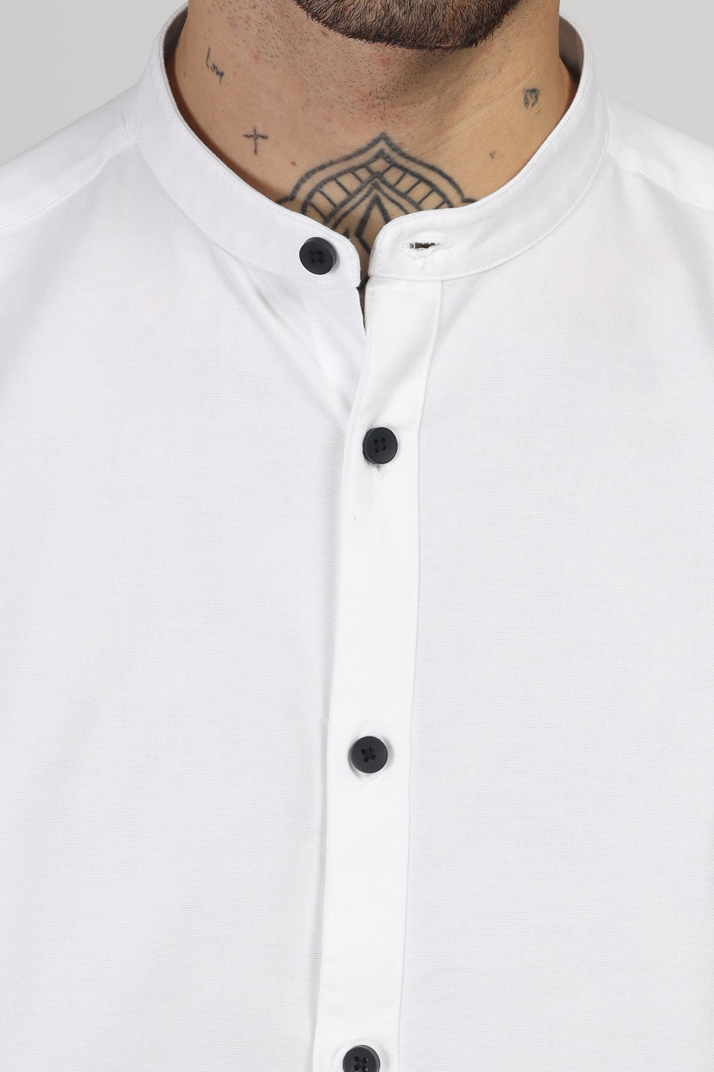 Uri White Mandarin Collar Oxford Shirt