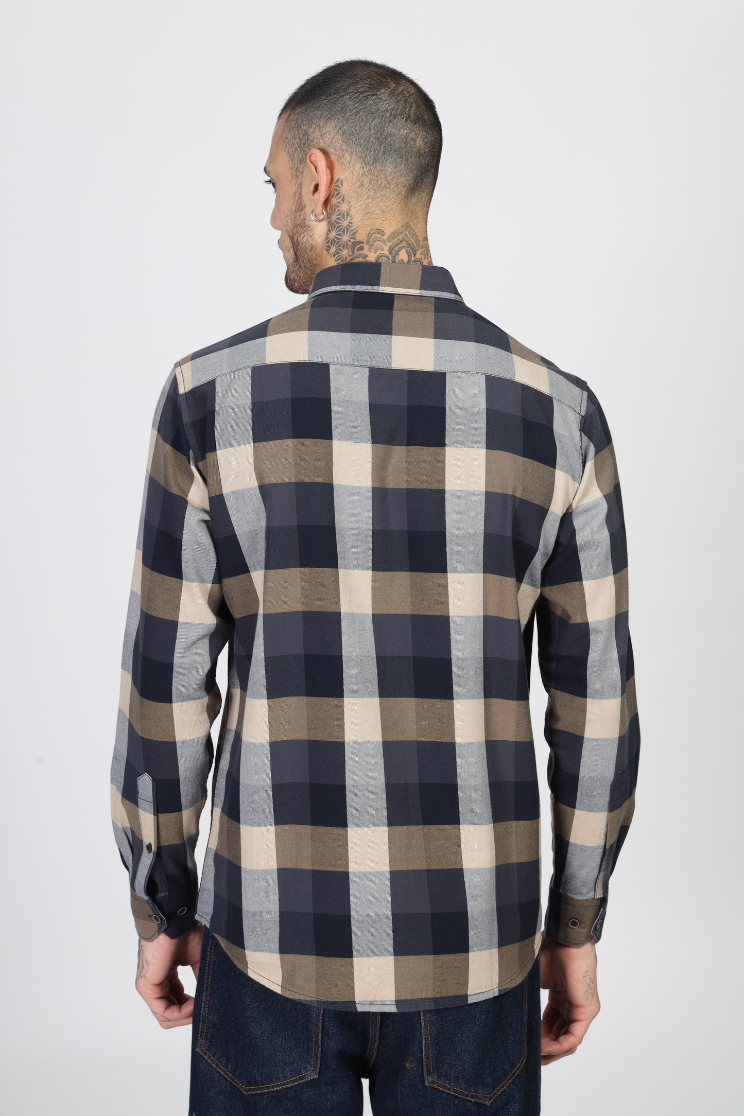 Uri Navy Flannel Checks Cotton Shirt
