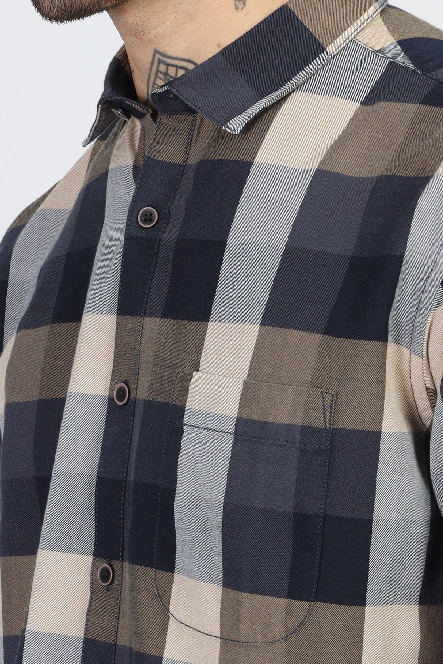 Uri Navy Flannel Checks Cotton Shirt