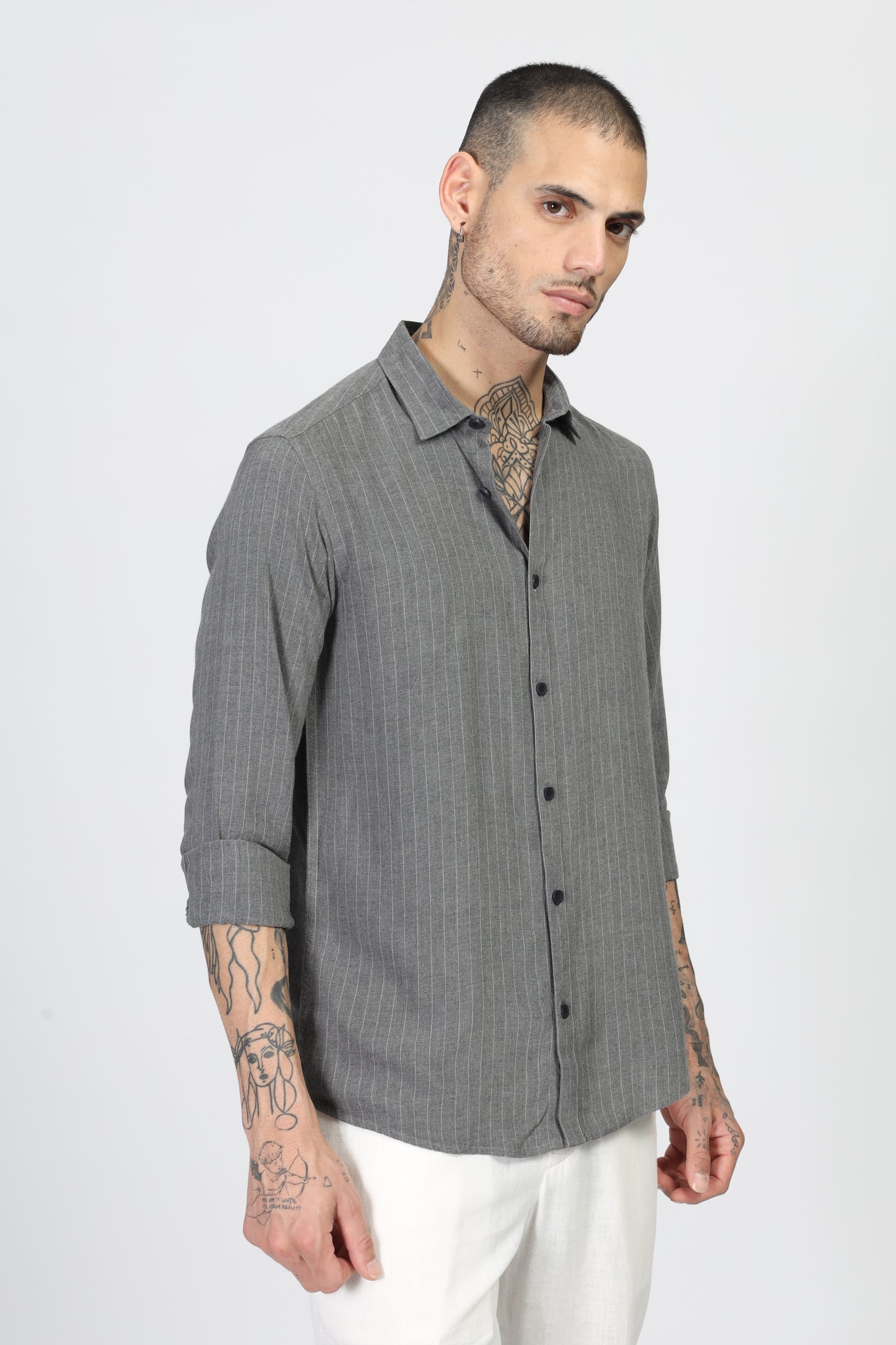 Uri Grey Stripe Full Sleeve Shirt