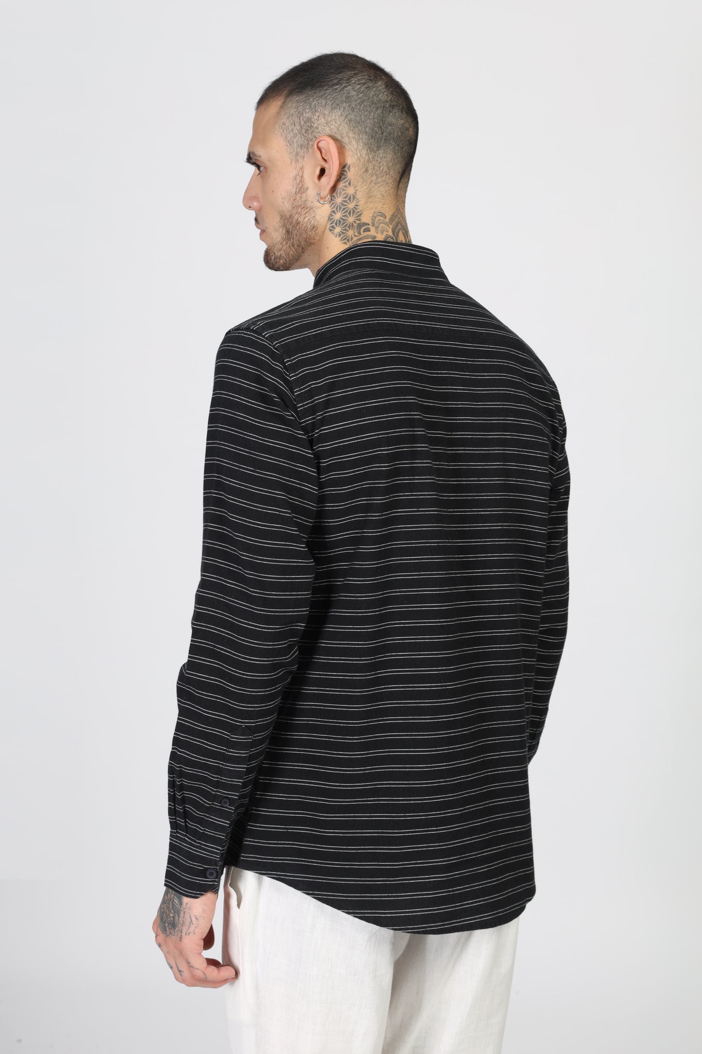Uri Black Horizontal Stripe Full Sleeve Shirt
