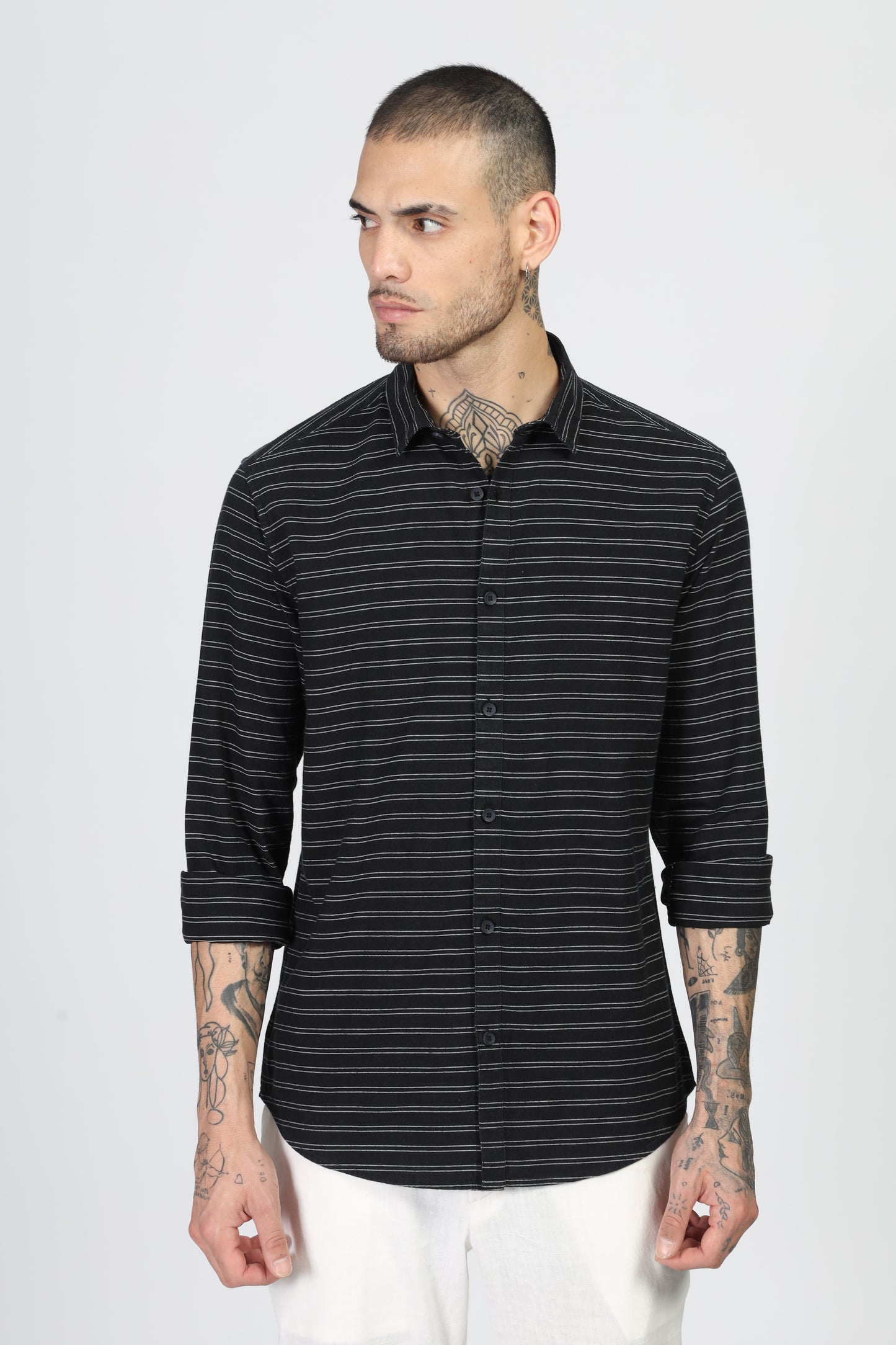 Uri Black Horizontal Stripe Full Sleeve Shirt