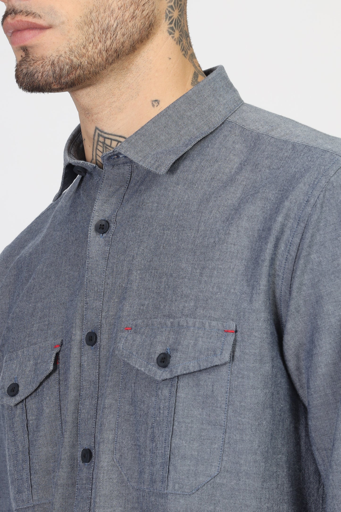 Uri Dark Grey Double Pocket Casual Shirt