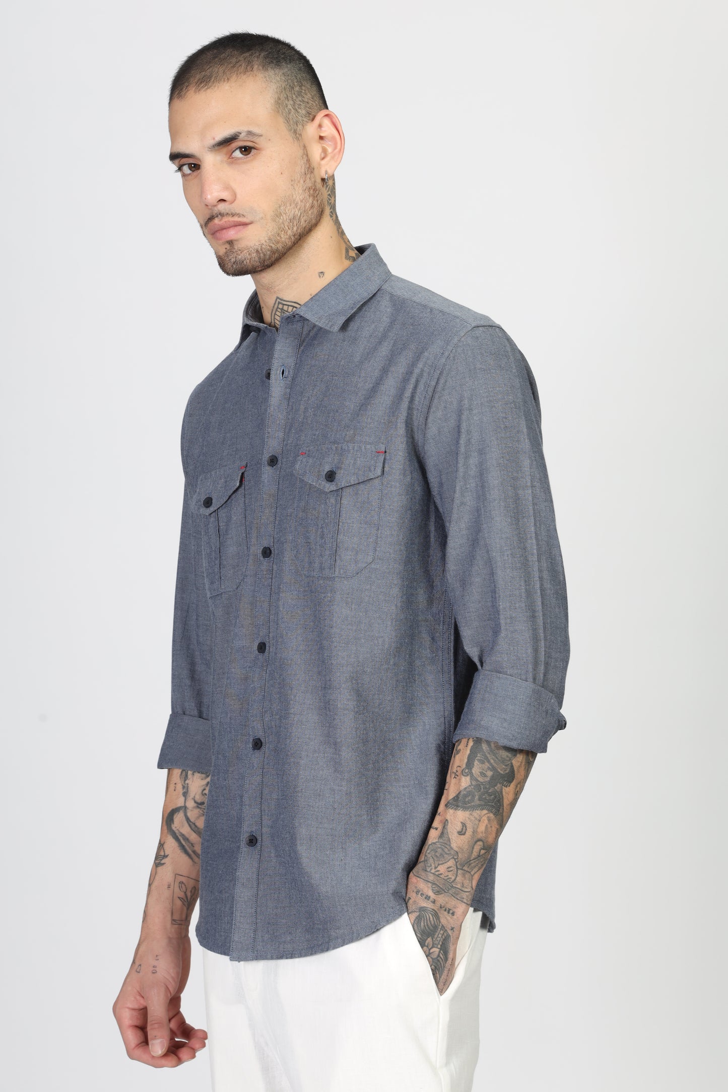 Uri Dark Grey Double Pocket Casual Shirt