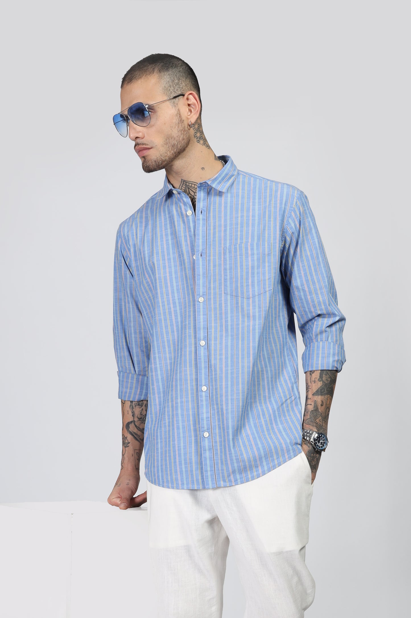 Uri Blue Stripe Full Sleeve Shirt