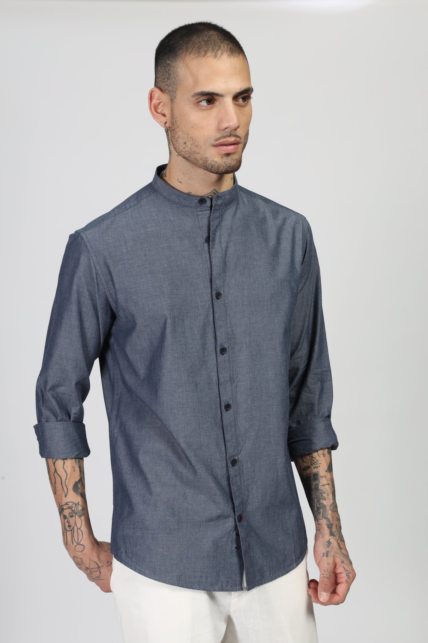 Uri Dark Grey Mandarin Collar Shirt