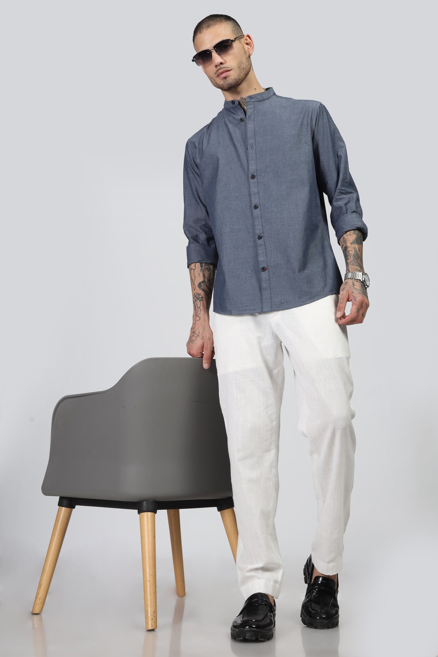 Uri Dark Grey Mandarin Collar Shirt