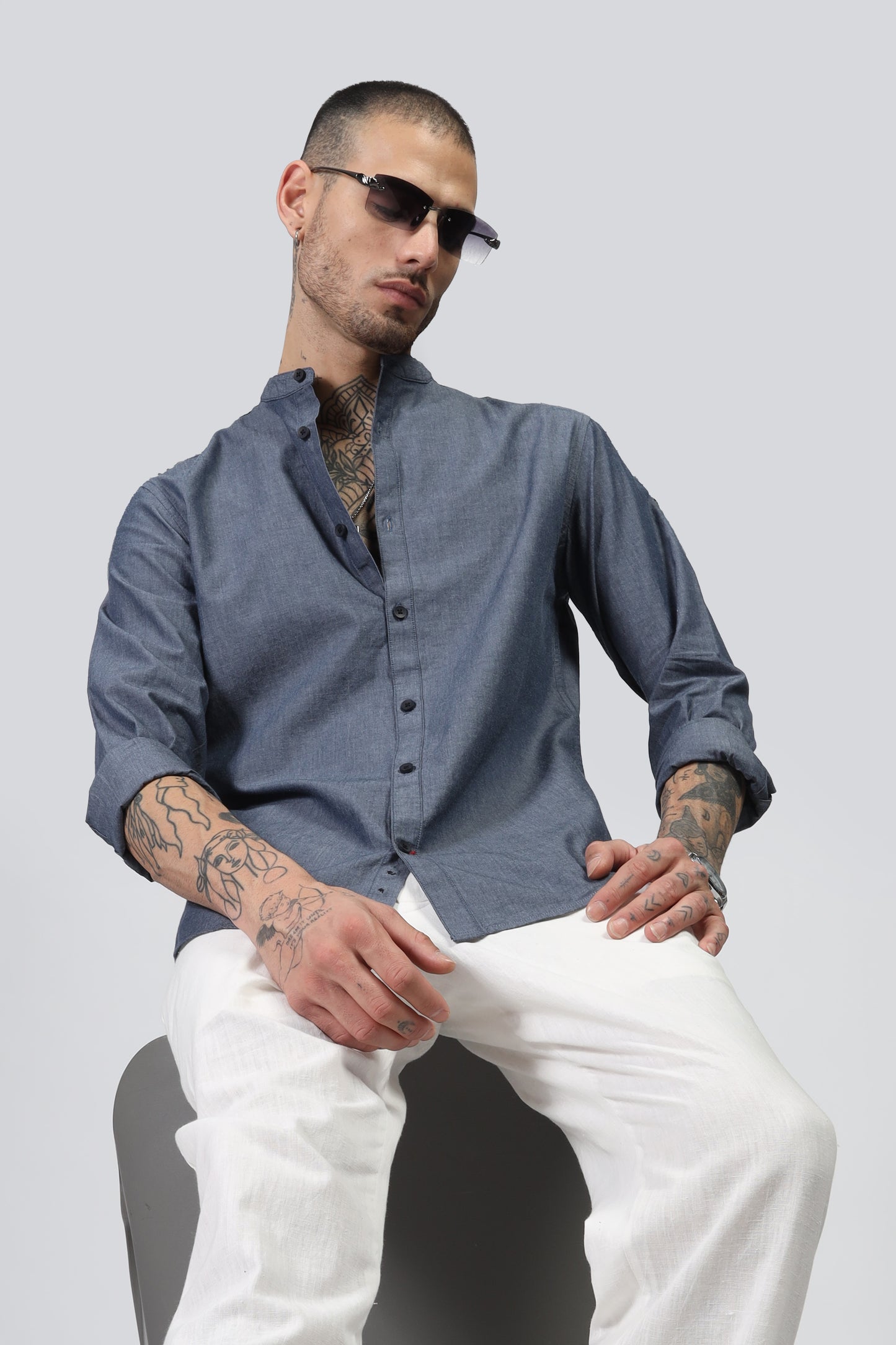 Uri Dark Grey Mandarin Collar Shirt