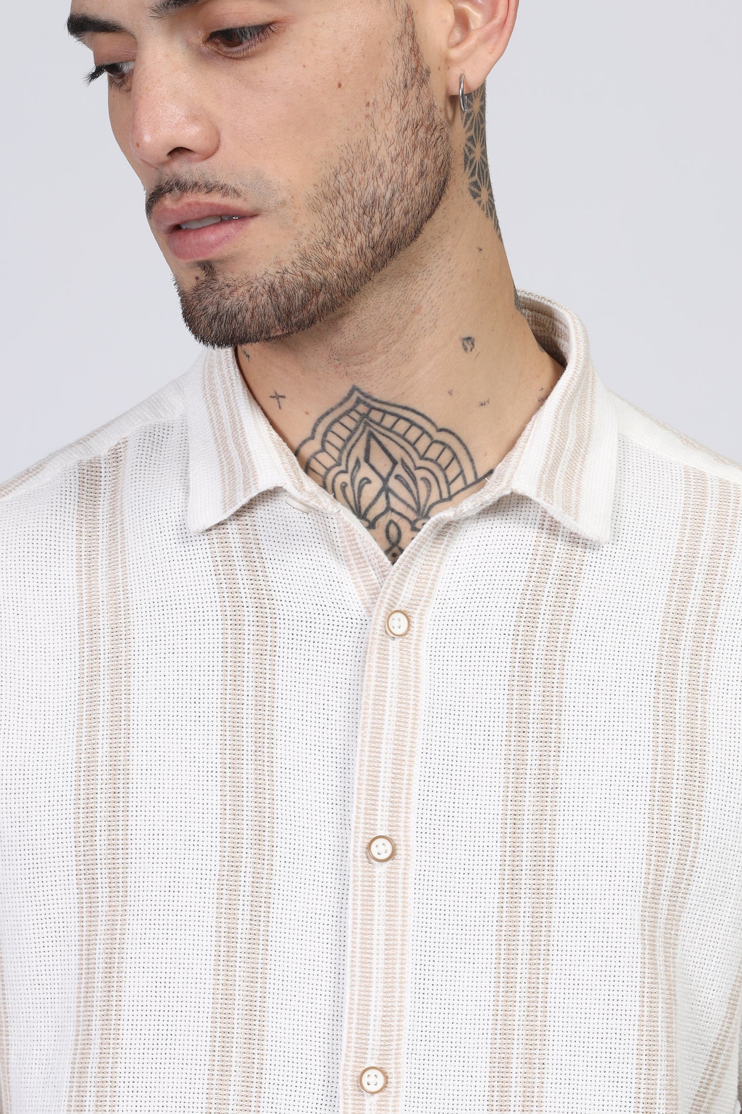 Uri Beige Matte Weave Half Sleeve Shirt