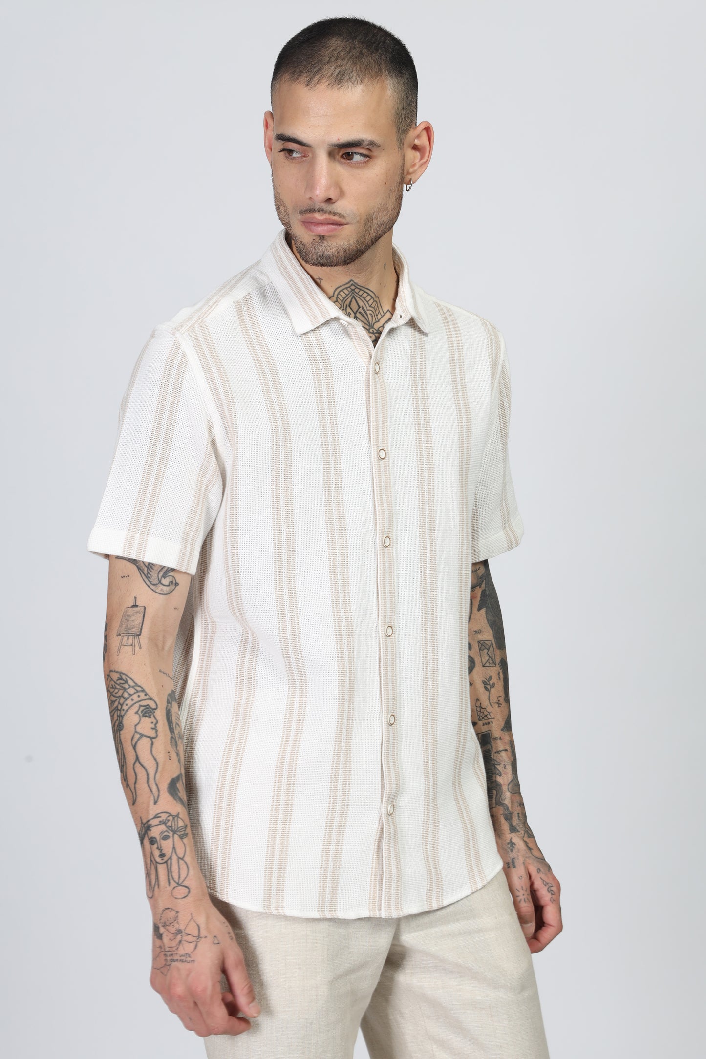 Uri Beige Matte Weave Half Sleeve Shirt