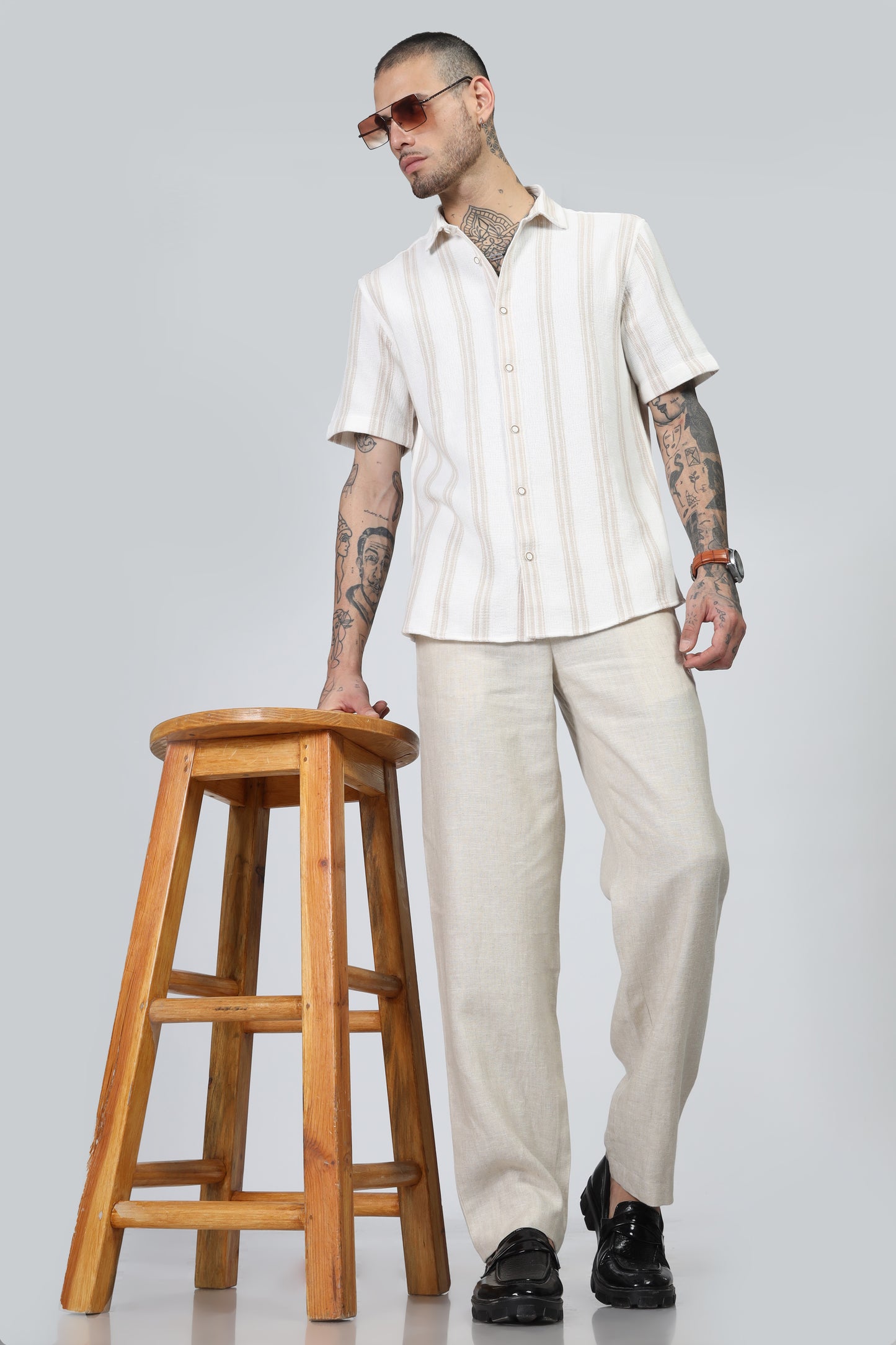 Uri Beige Matte Weave Half Sleeve Shirt