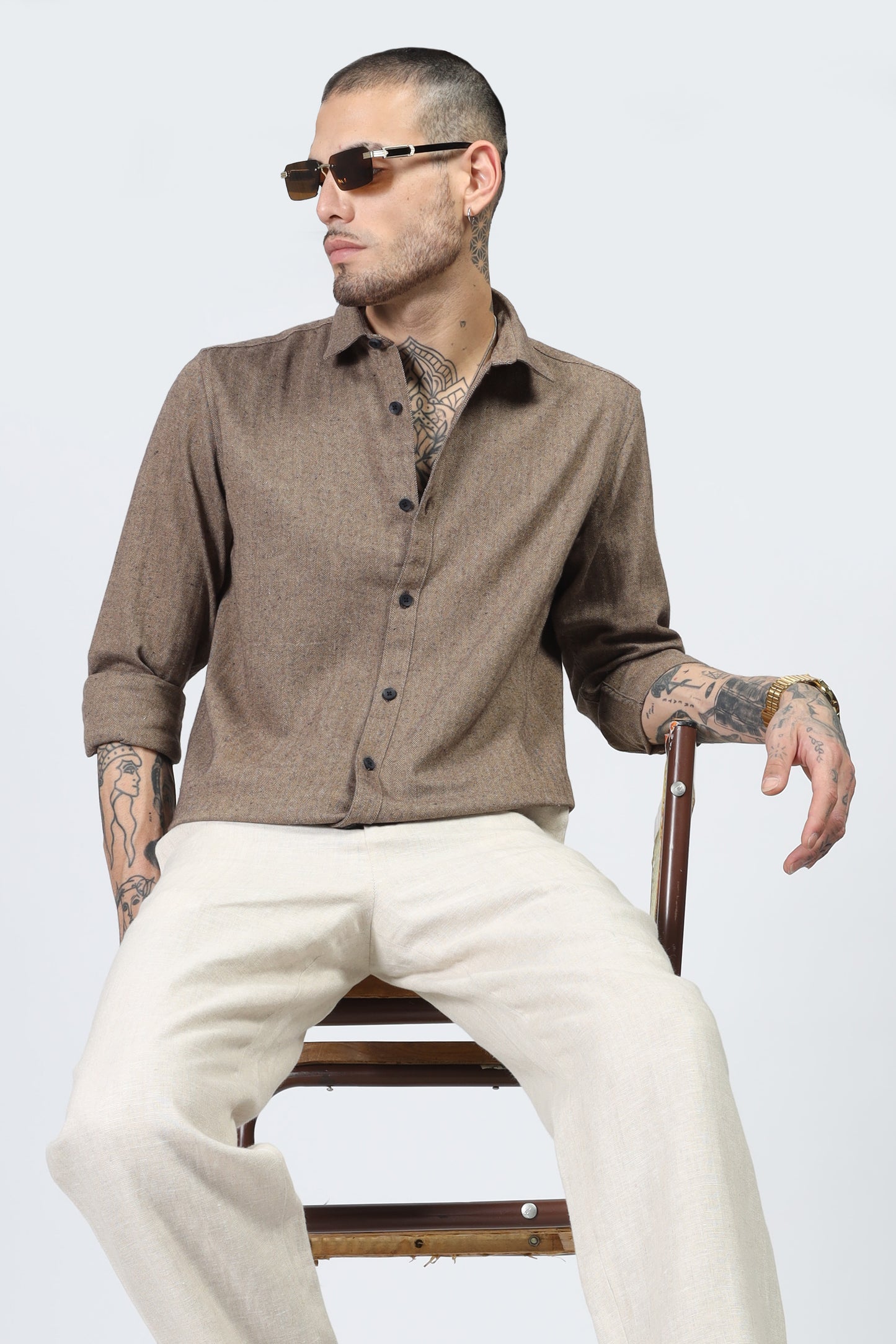 Uri Herringbone Regular Fit Casual Shirt