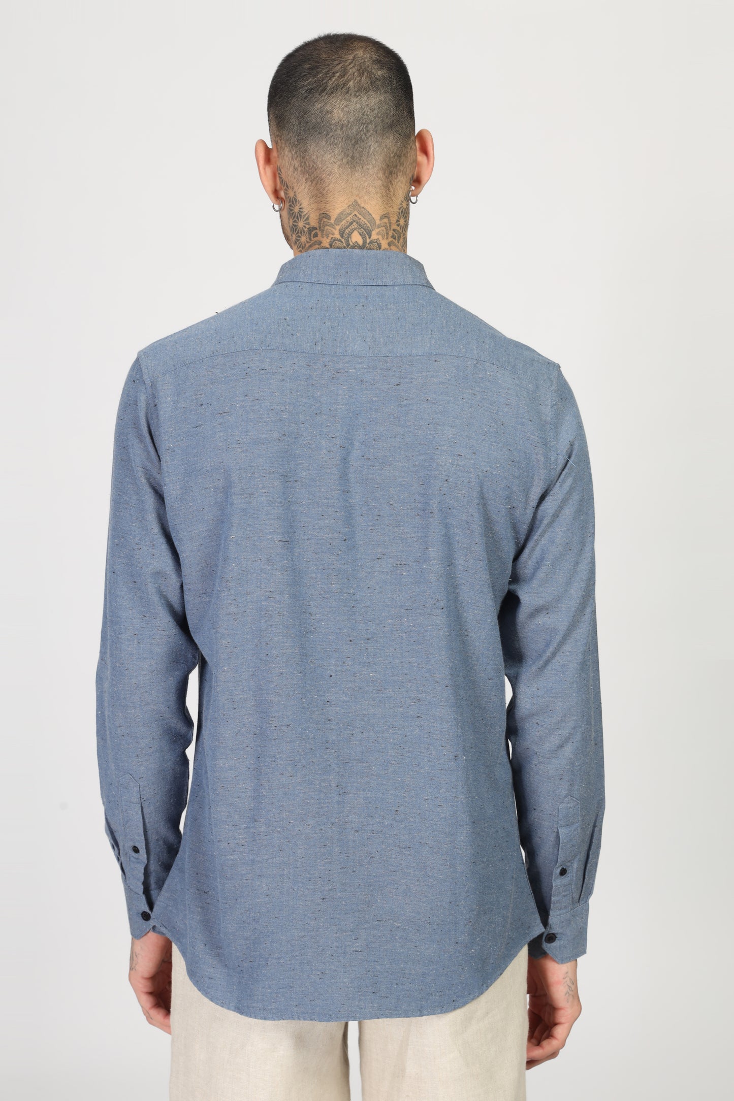Uri Blue Solid Spread Collar Shirt