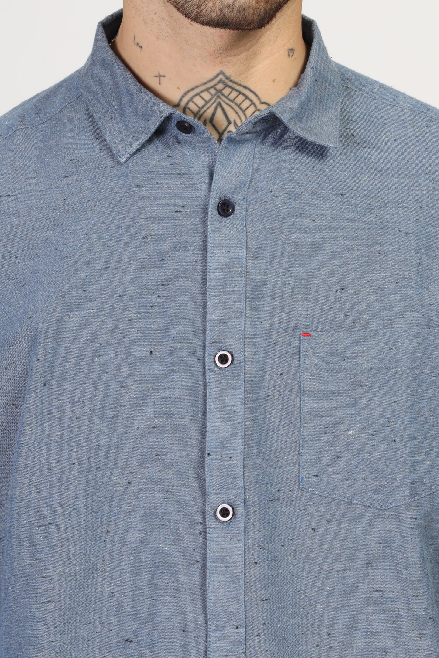 Uri Blue Solid Spread Collar Shirt