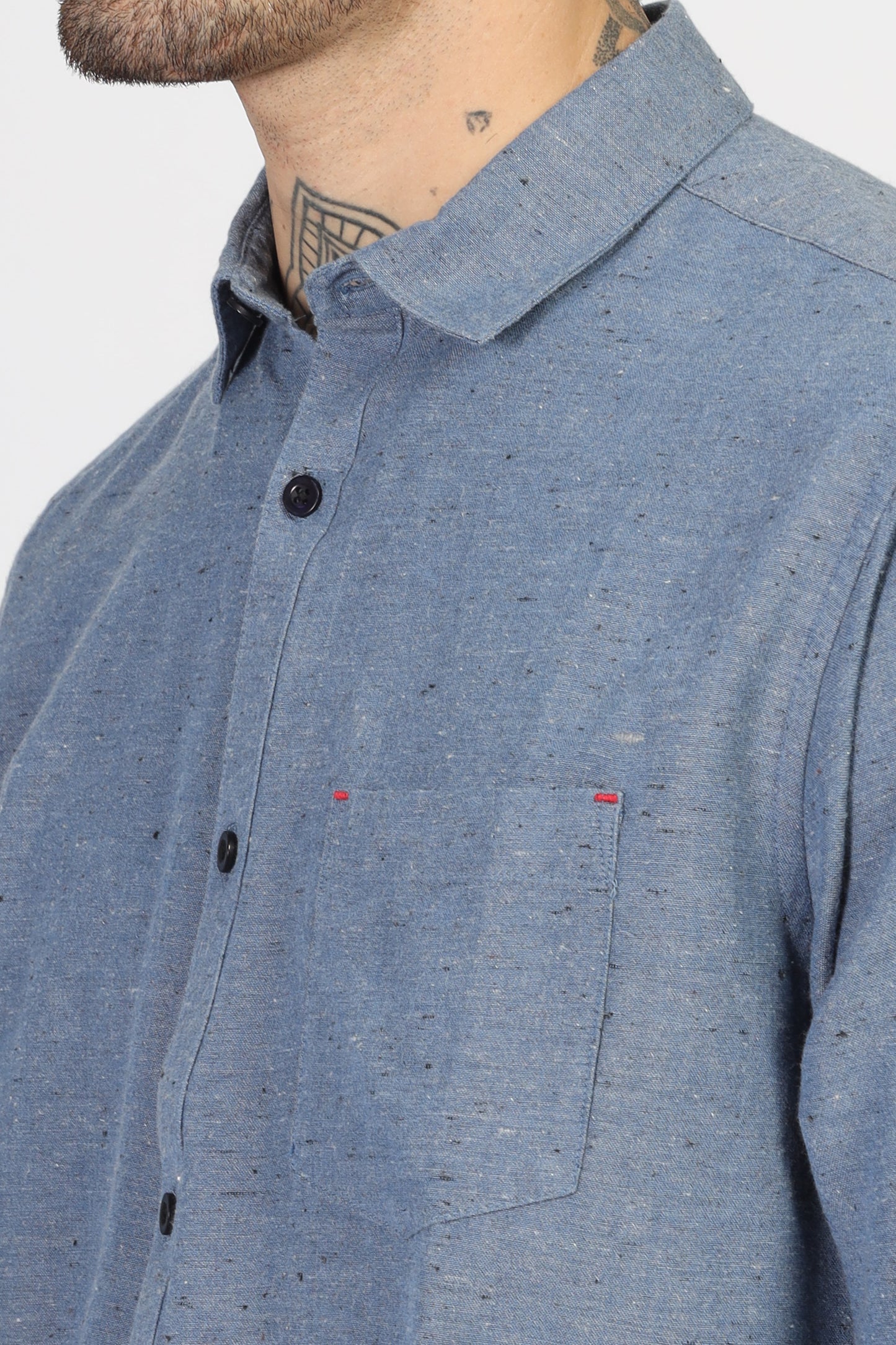 Uri Blue Solid Spread Collar Shirt