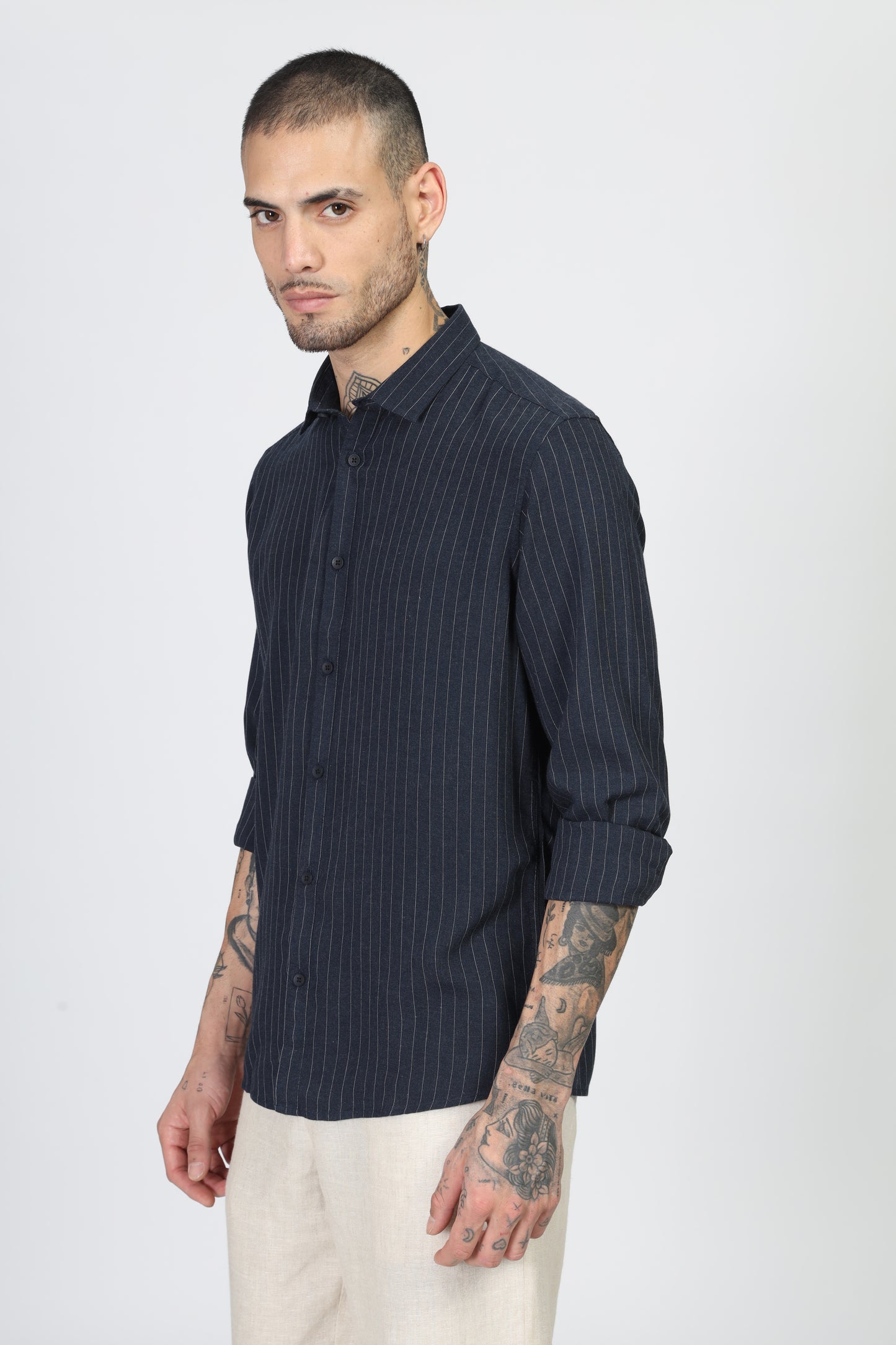 Uri Navy Stripe Full Sleeve Shirt