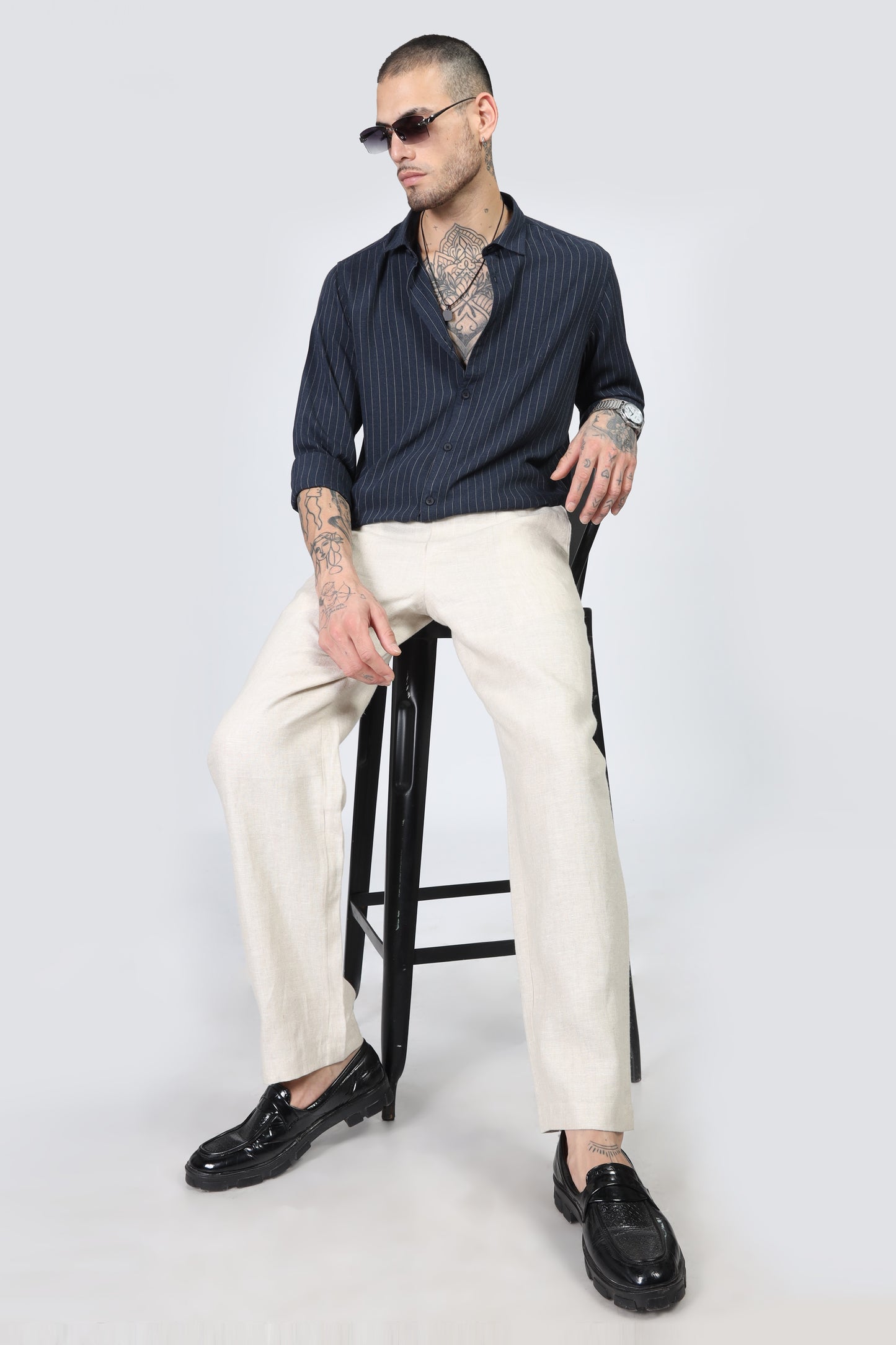 Uri Navy Stripe Full Sleeve Shirt