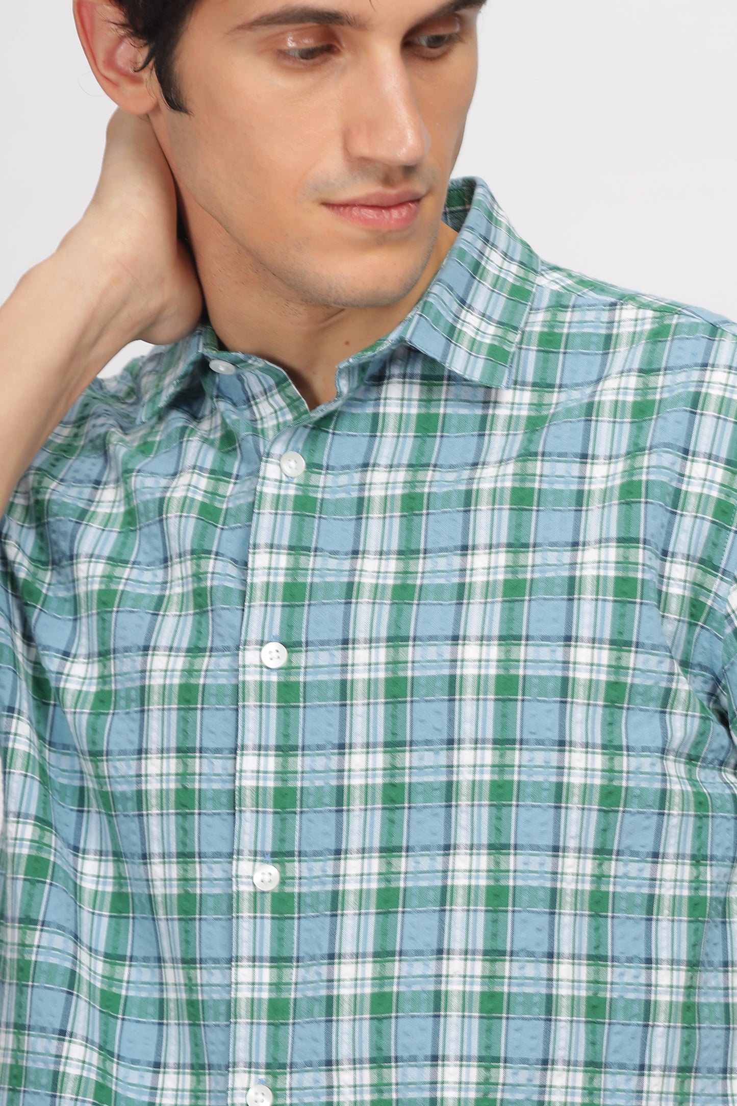 Uri Multicolor Seersucker Checked Half Sleeve Shirt - Kashyap Global Lifestyles LLP
