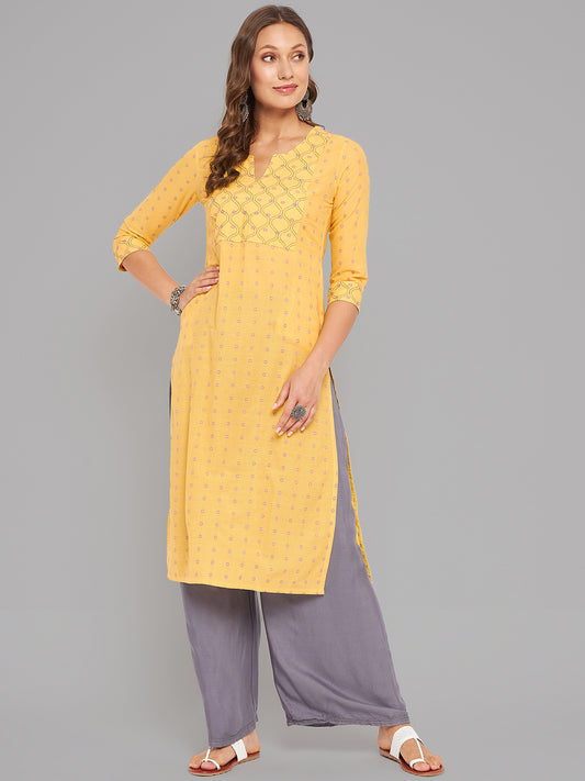 Women Mustard Kurta With Embroidered Yoke - Kashyap Global Lifestyles LLP